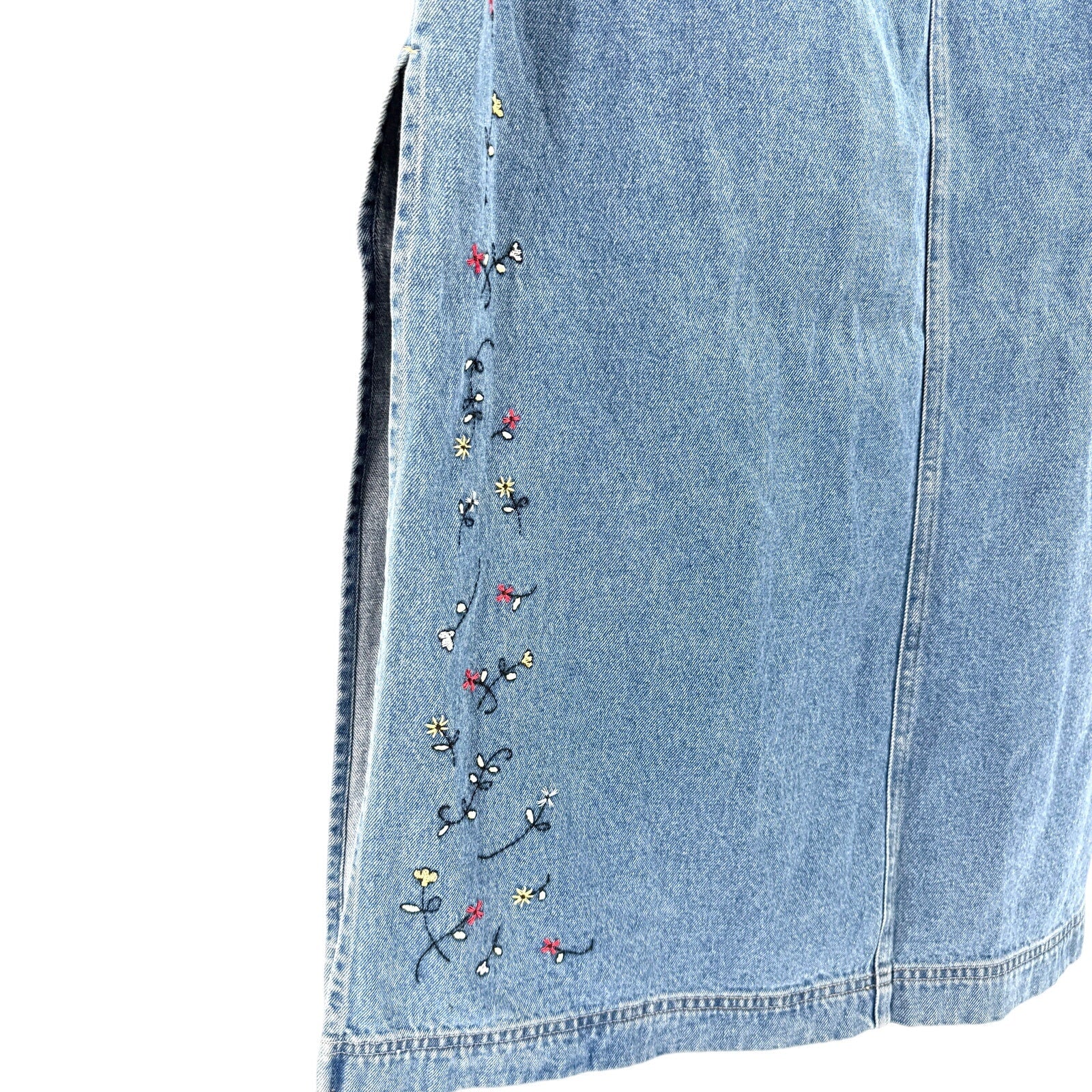 Vintage 90s Disney Store Denim Mickey Mouse Embroidered 100% Cotton Maxi Skirt
