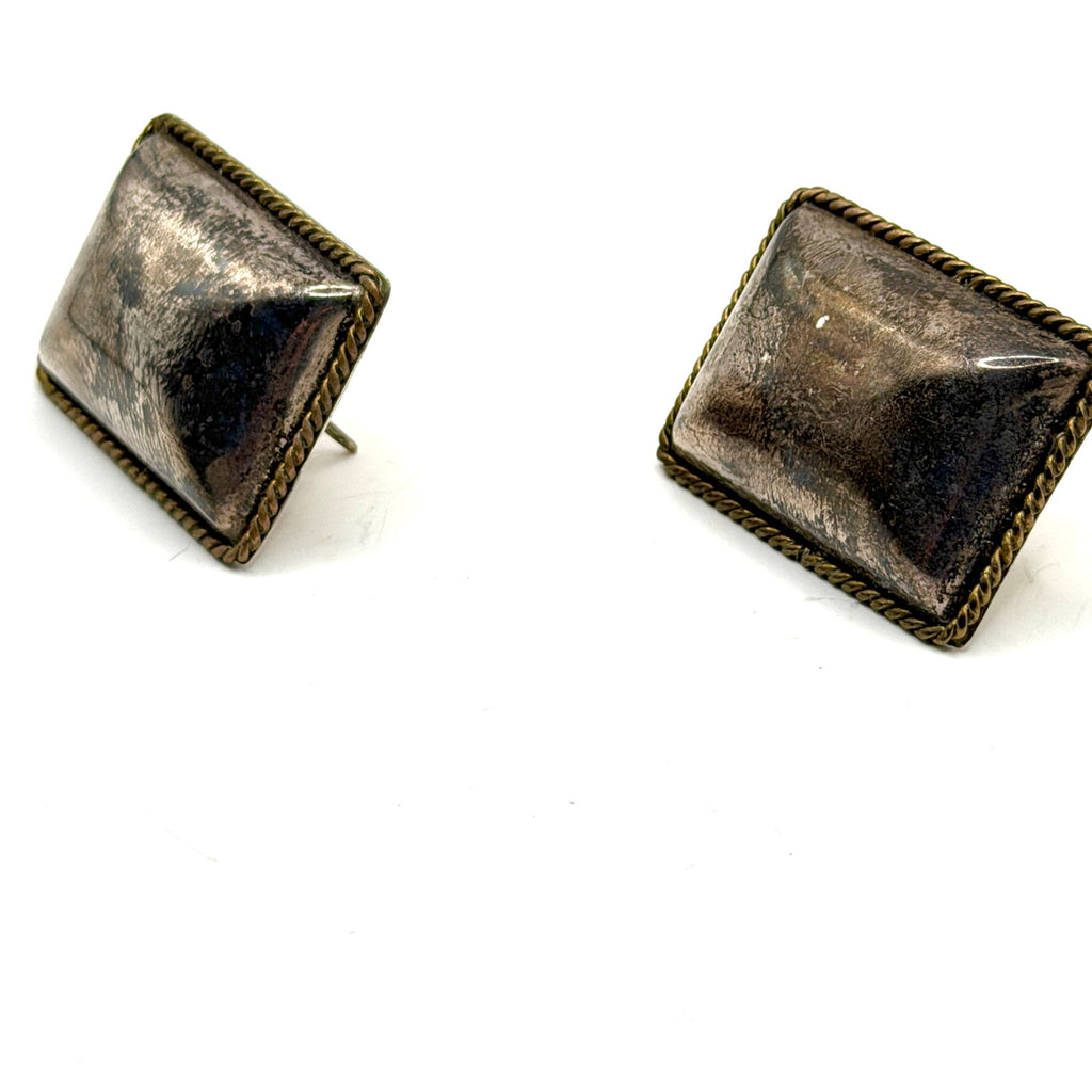 Vintage 90s Stamped Mexico 925 Sterling Silver Brass Rope Trim Post Earrings