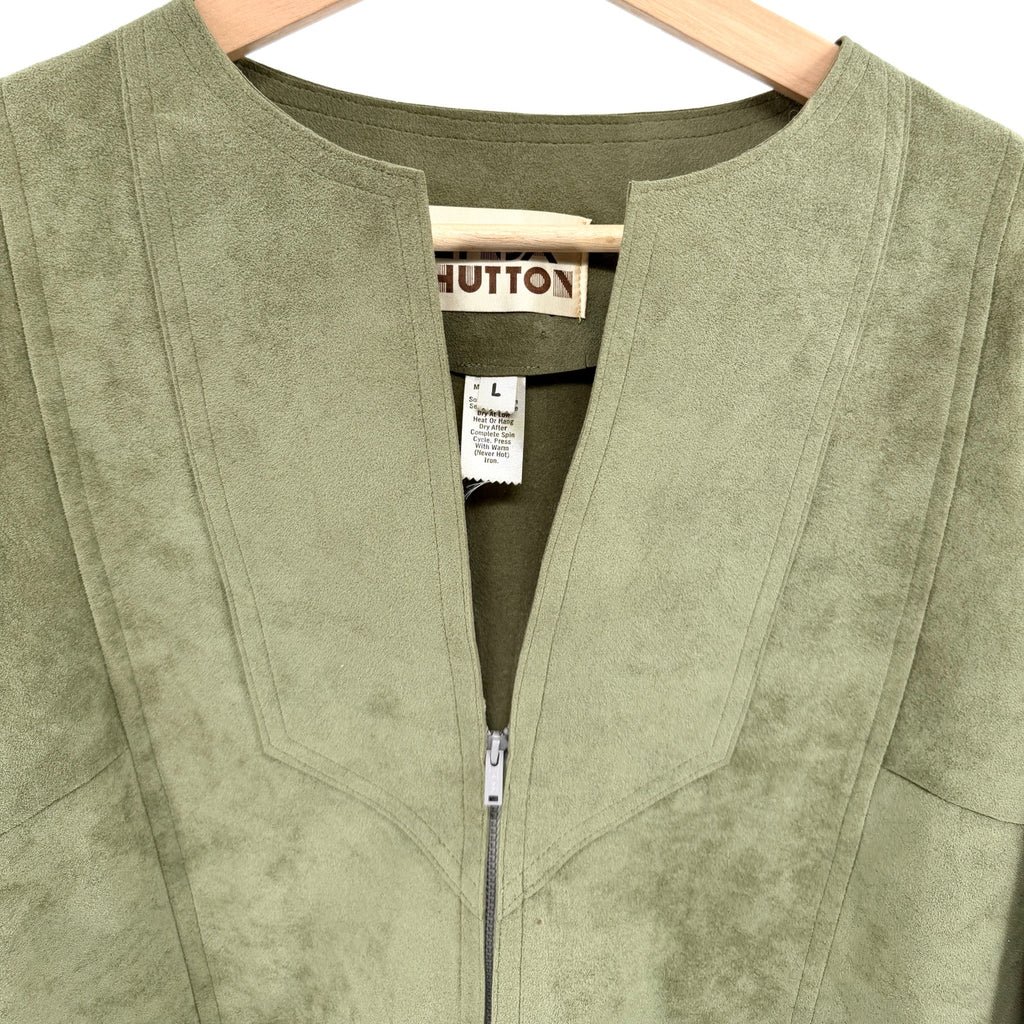 Vintage 80s Linda Hutton Sage Green Faux Suede Zip Jacket
