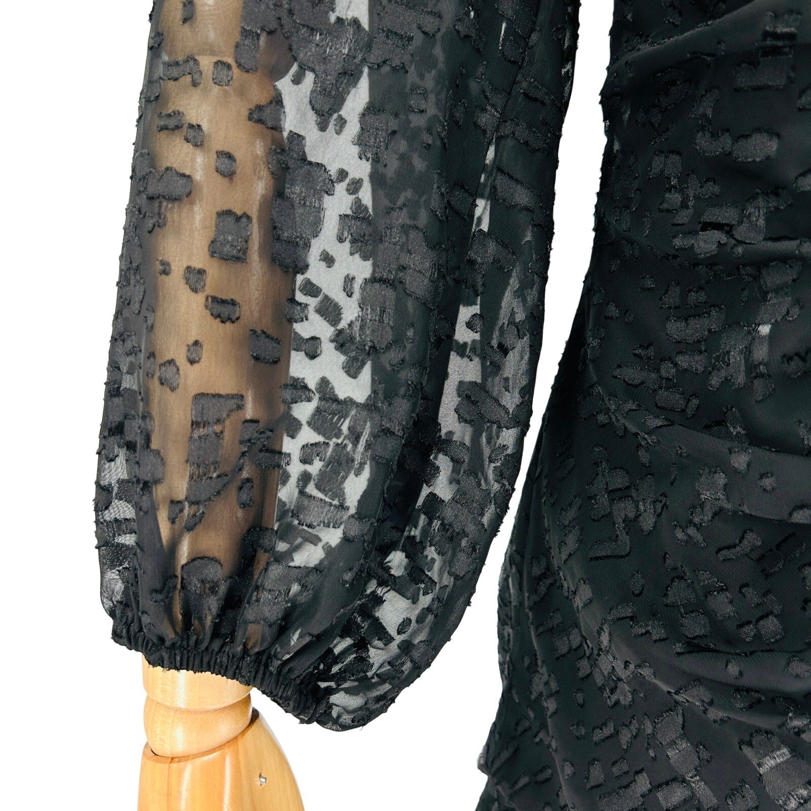 ASTR The Label Black Ruched Burnout Chiffon Cascading Ruffle Mini Dress