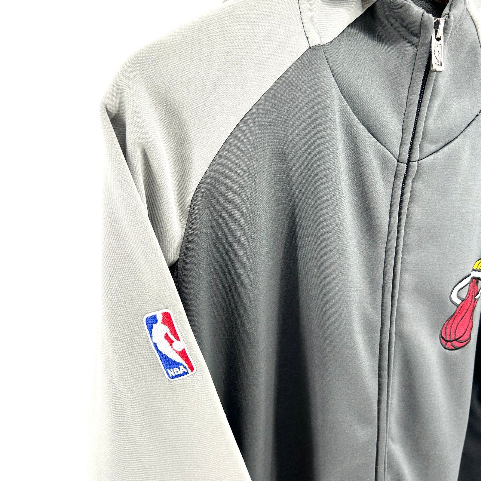 Adidas NBA Miami Heat Gray Black Colorblock Fleece Warm-up Jacket