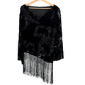 Vintage Y2K Black Burnout Velvet Asymmetrical Fringe Bell Sleeve Blouse