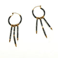 Vintage 90s Hematite Gold Toned Metallic Boho Fringe Hoop Earrings