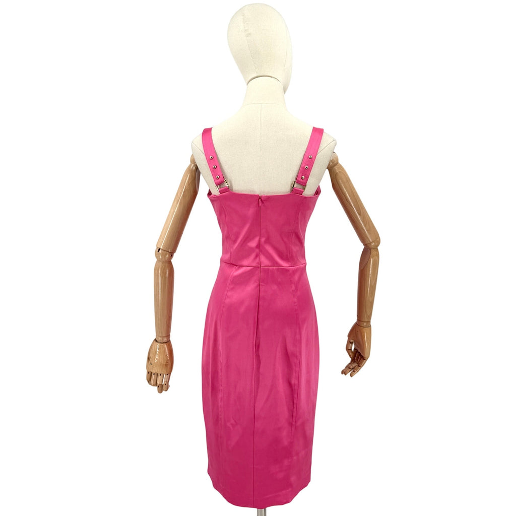 Cache Hot Pink Satin Gold Hardware Pencil Dress