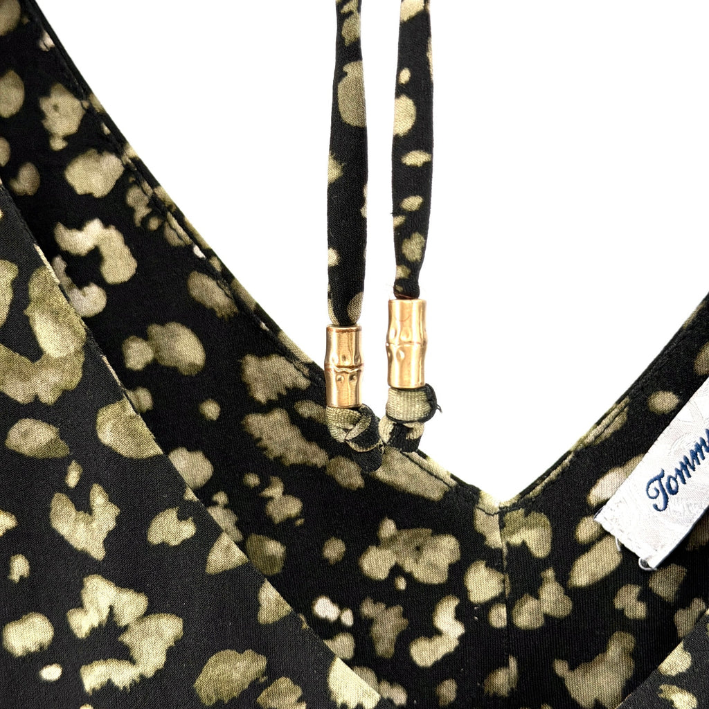 Tommy Bahama Black Green Leopard Print Wide Leg Stretch Jumpsuit