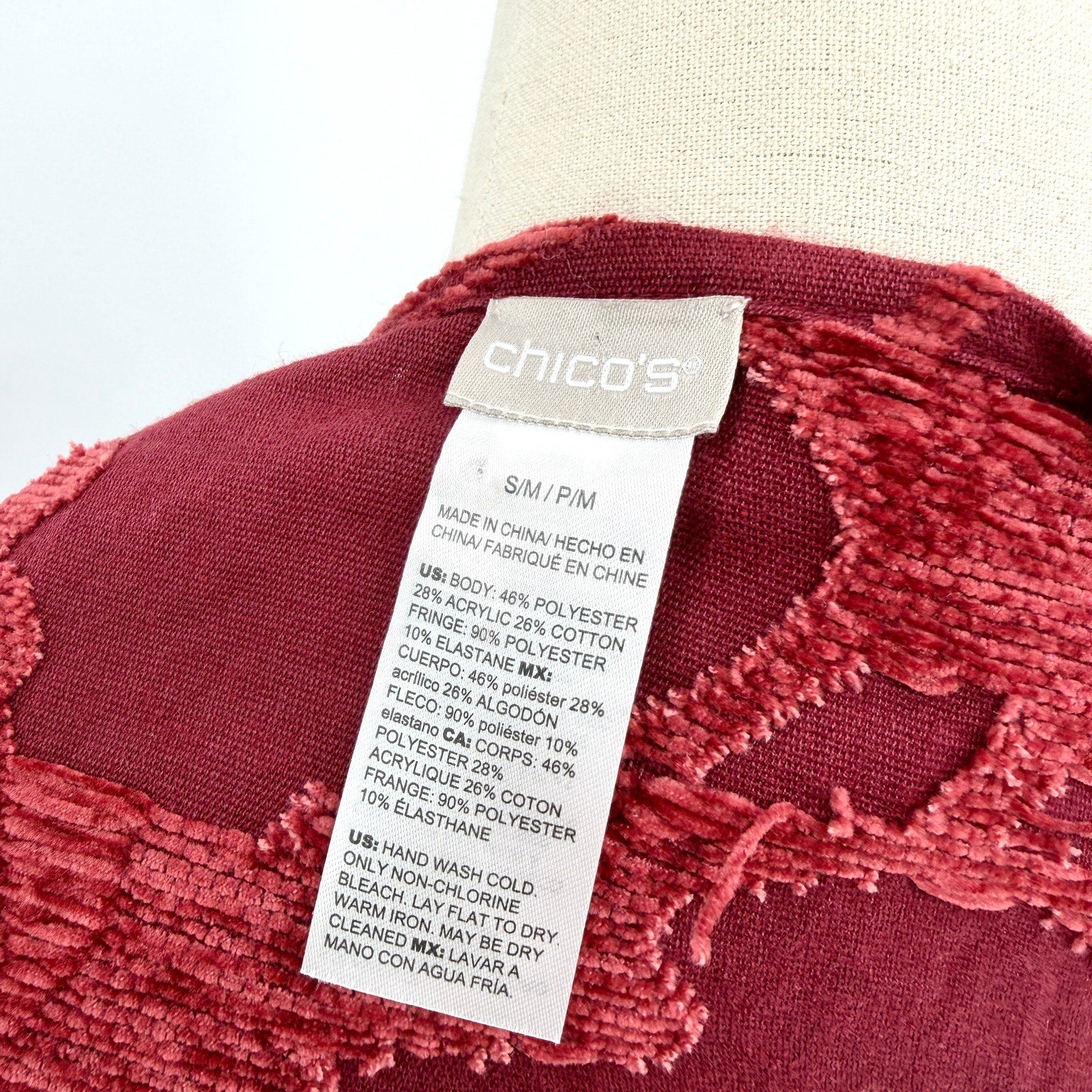 Chico's Maroon Burnout Floral Fringe Ruana Kimono