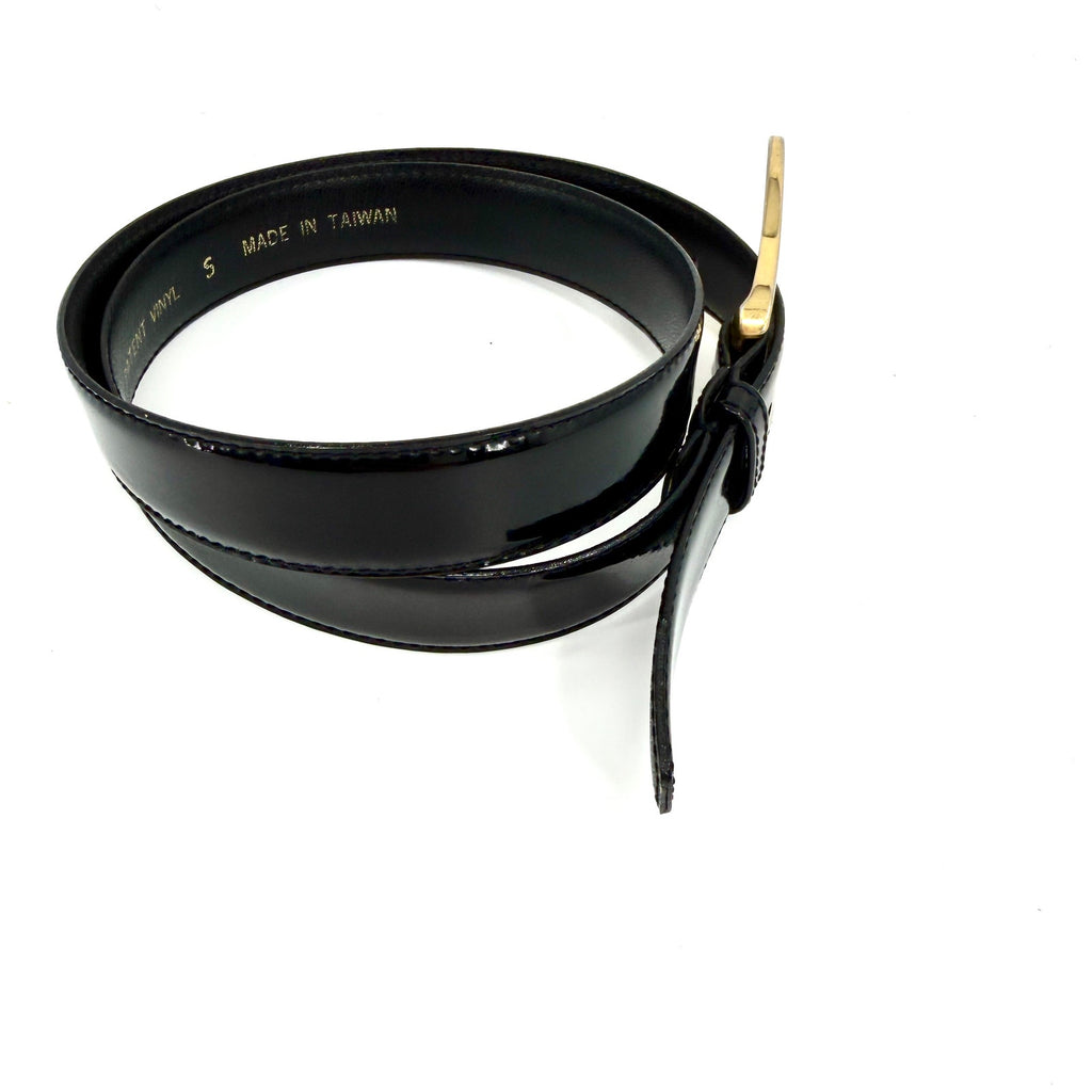 Vintage 90s Magid Black Patent Leather Statement Buckle Belt