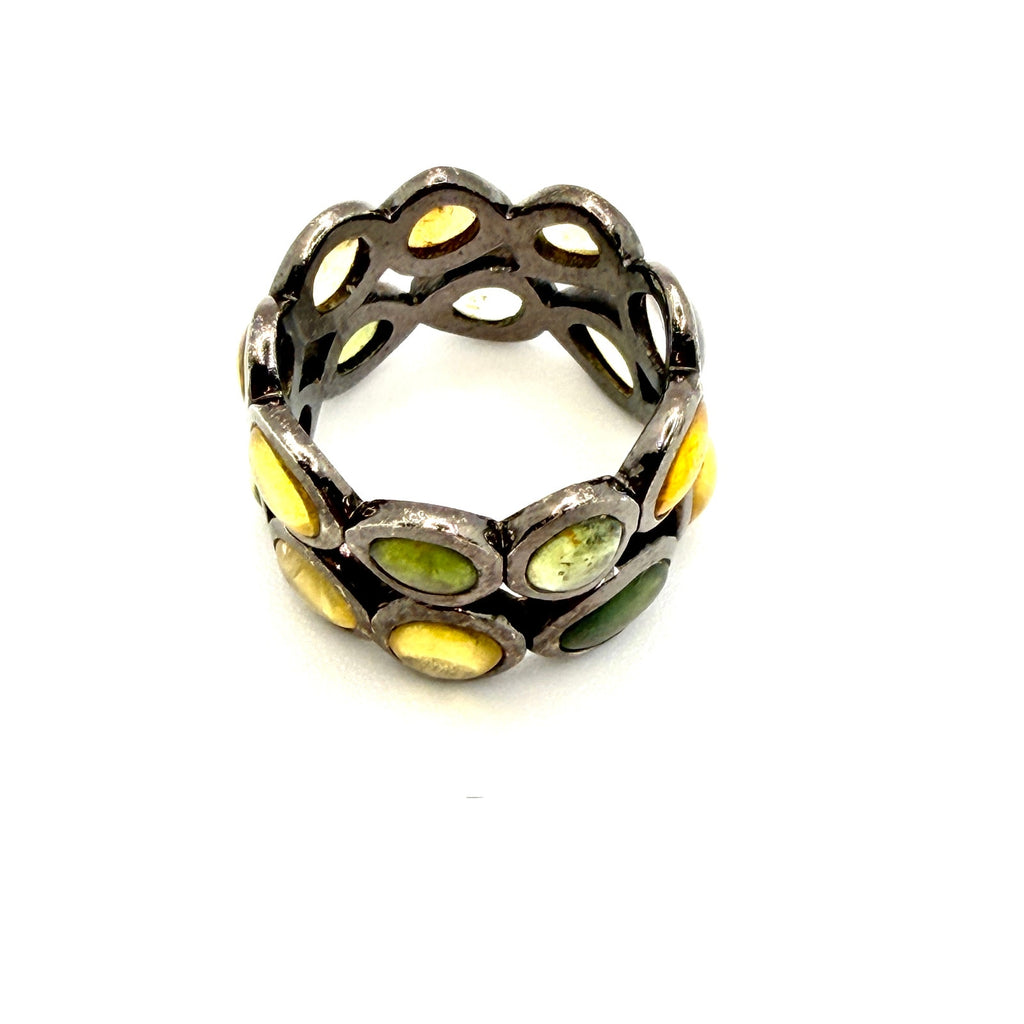 Vintage Y2K Sterling Silver Mixed Citrine Wide Eternity Band