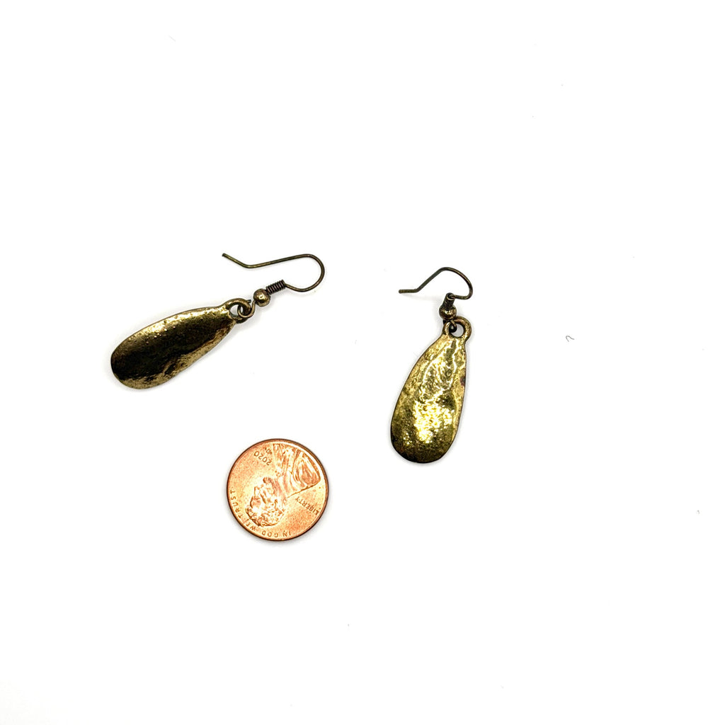 Vintage 80s Bronze Molten Brutalist Solid Metal Dangle Earrings