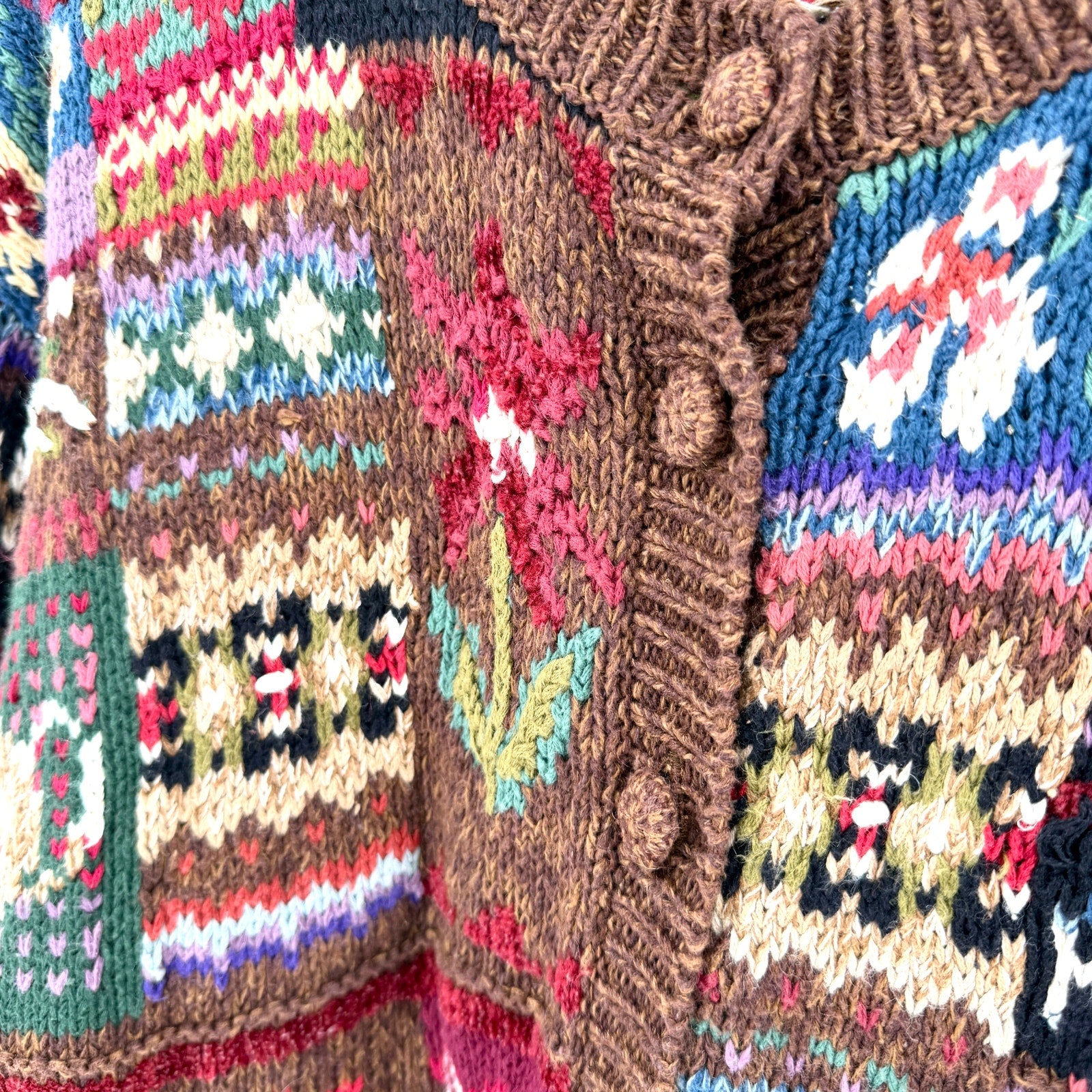 Vintage 90s Tiara International Brown Cottagecore Floral Patchwork Cardigan