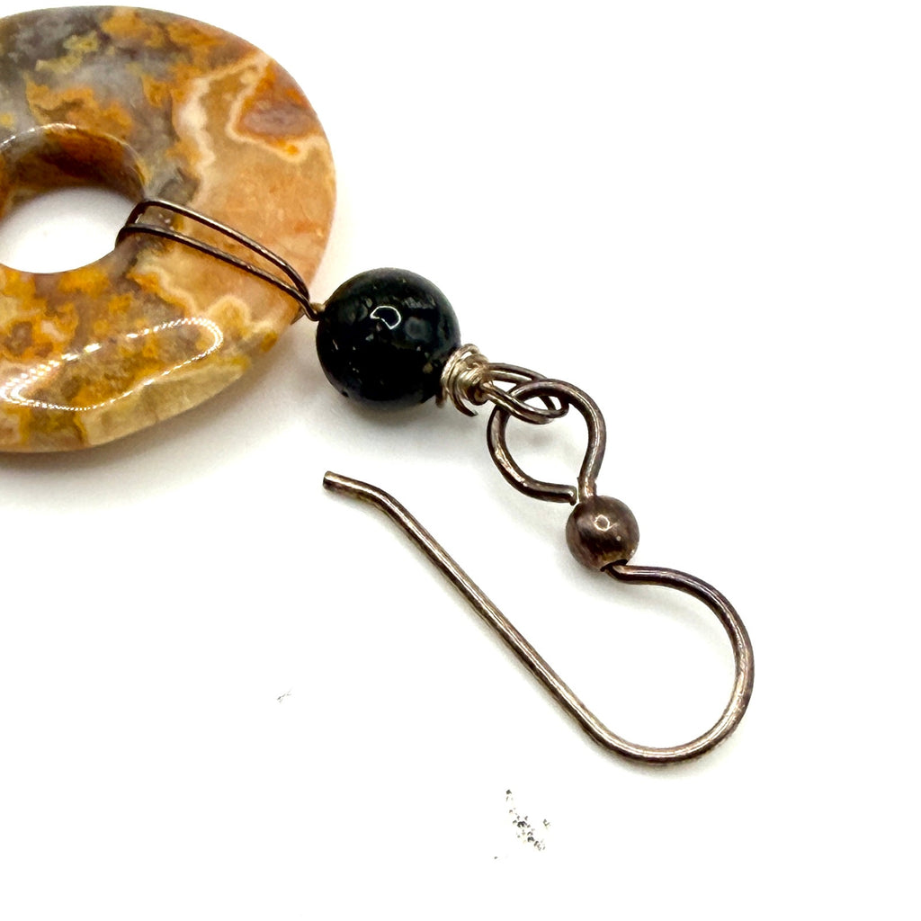 Vintage Y2K Crazy Lace Agate Sterling Silver Boho Donut Drop Earrings