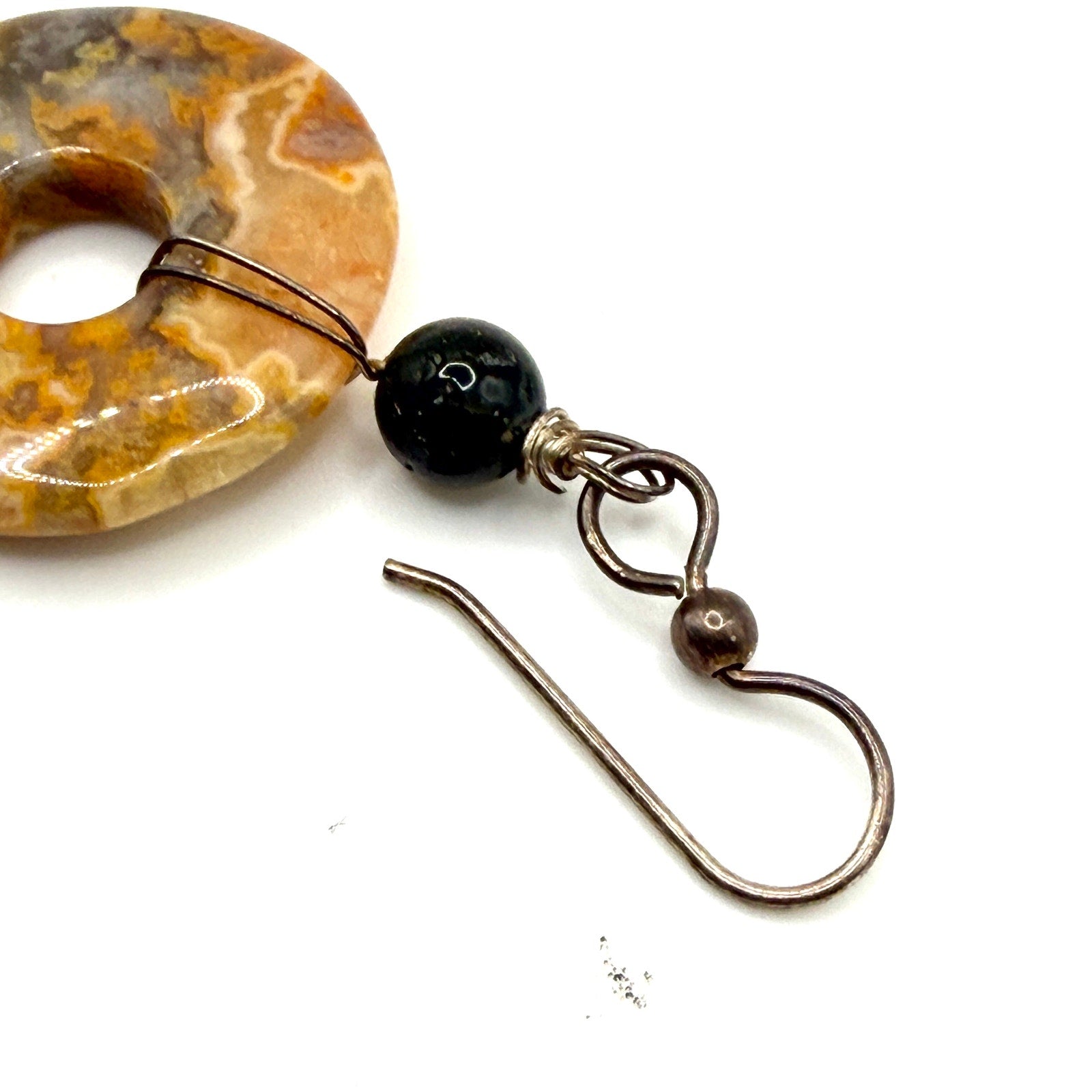 Vintage Y2K Crazy Lace Agate Sterling Silver Boho Donut Drop Earrings
