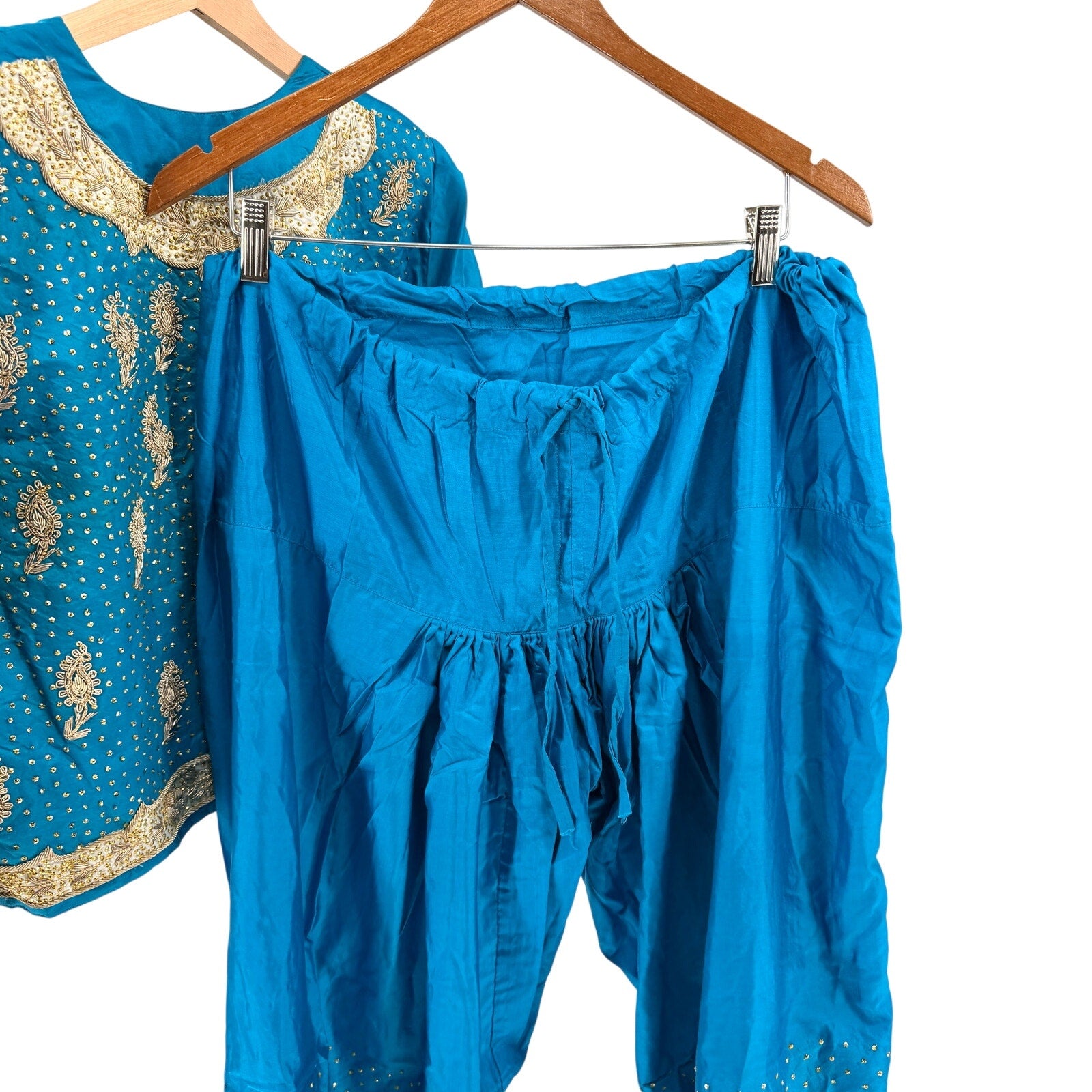 Handmade Blue Ornate Gold Embroidered Sequin Indian Salwar Kameez Suit Set