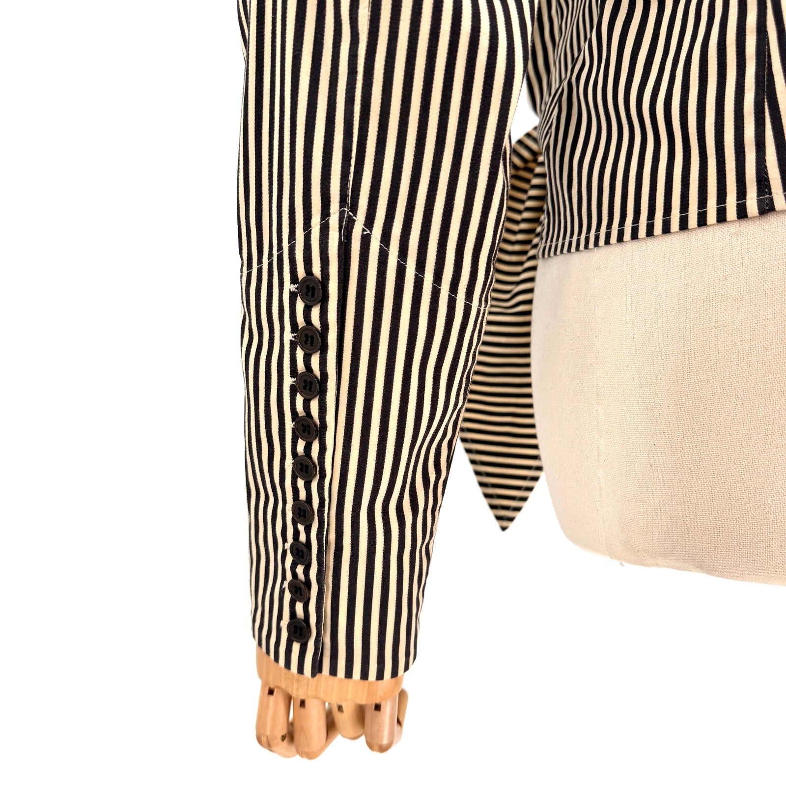 Carlisle Beige Black Striped Tie-Front Blouse