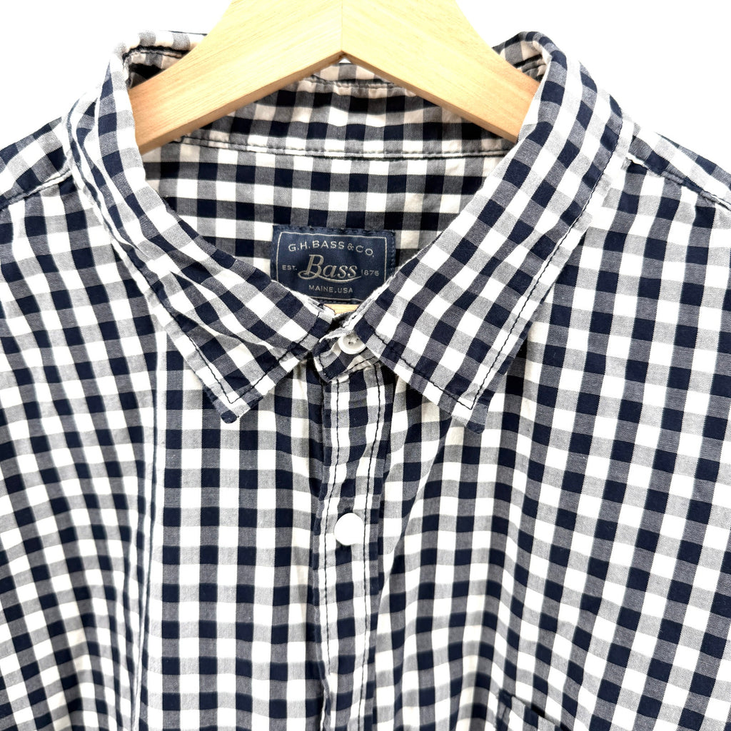 G.H. Bass & Co. Blue and White Gingham 100% Cotton Button Down Shirt