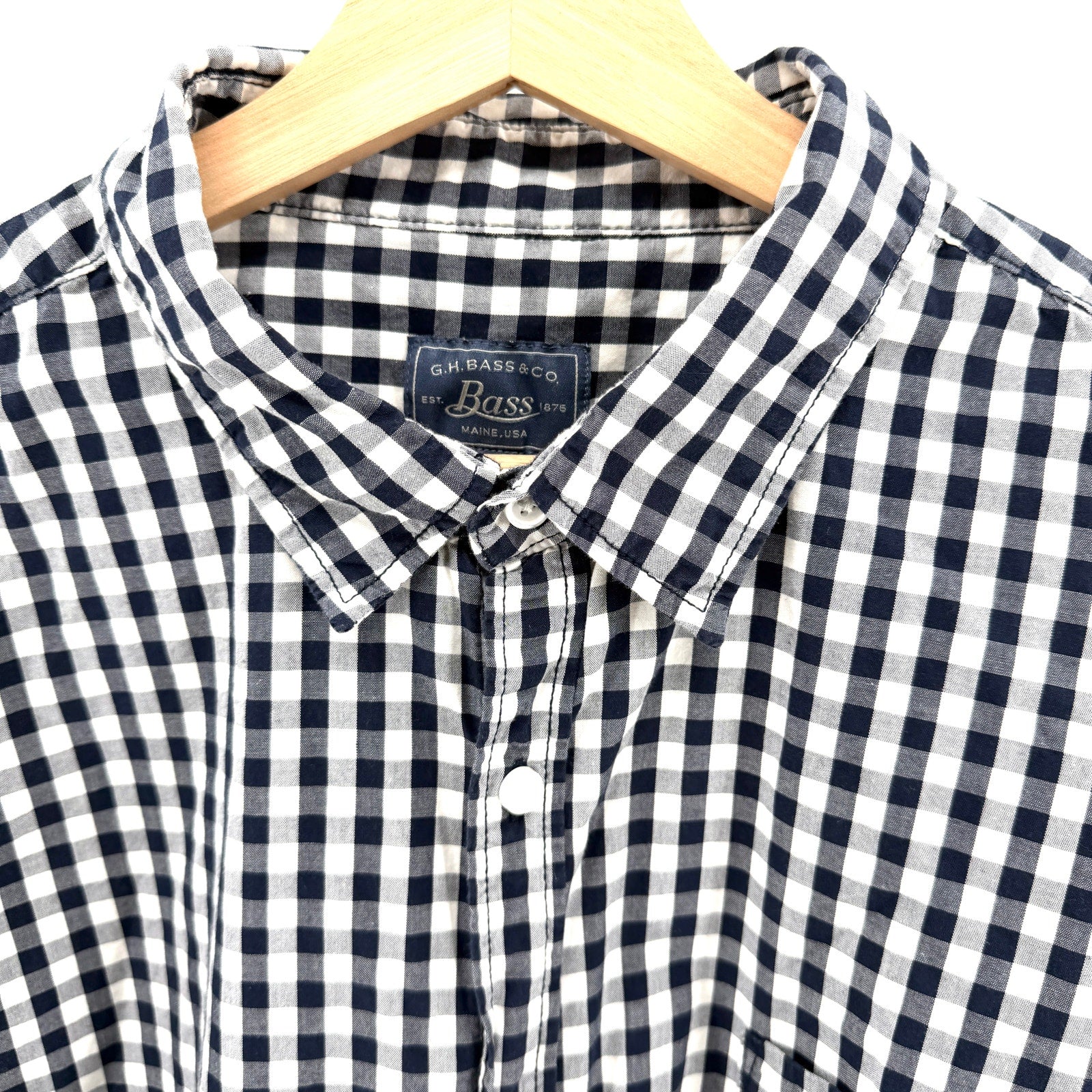 G.H. Bass & Co. Blue and White Gingham 100% Cotton Button Down Shirt