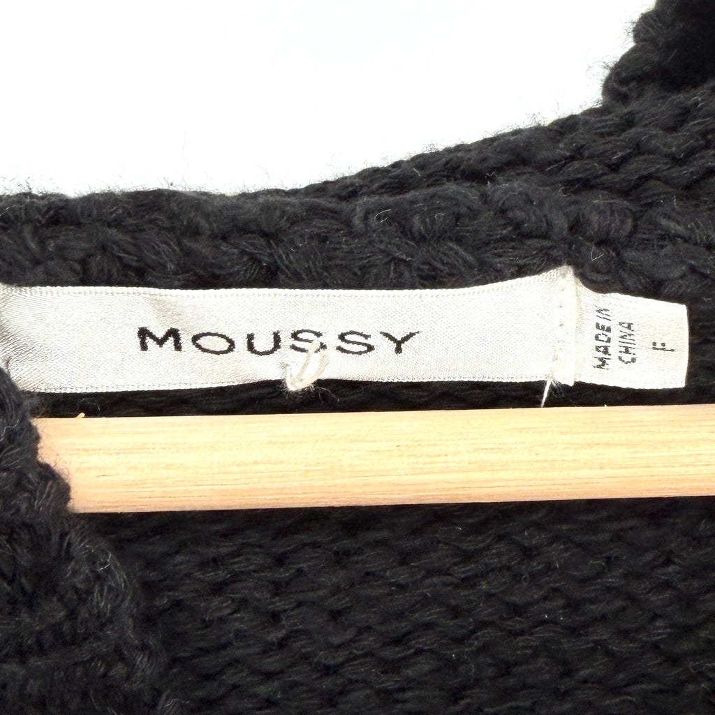 Moussy Black Heavy Knit Toggle Hooded Sweater Jacket