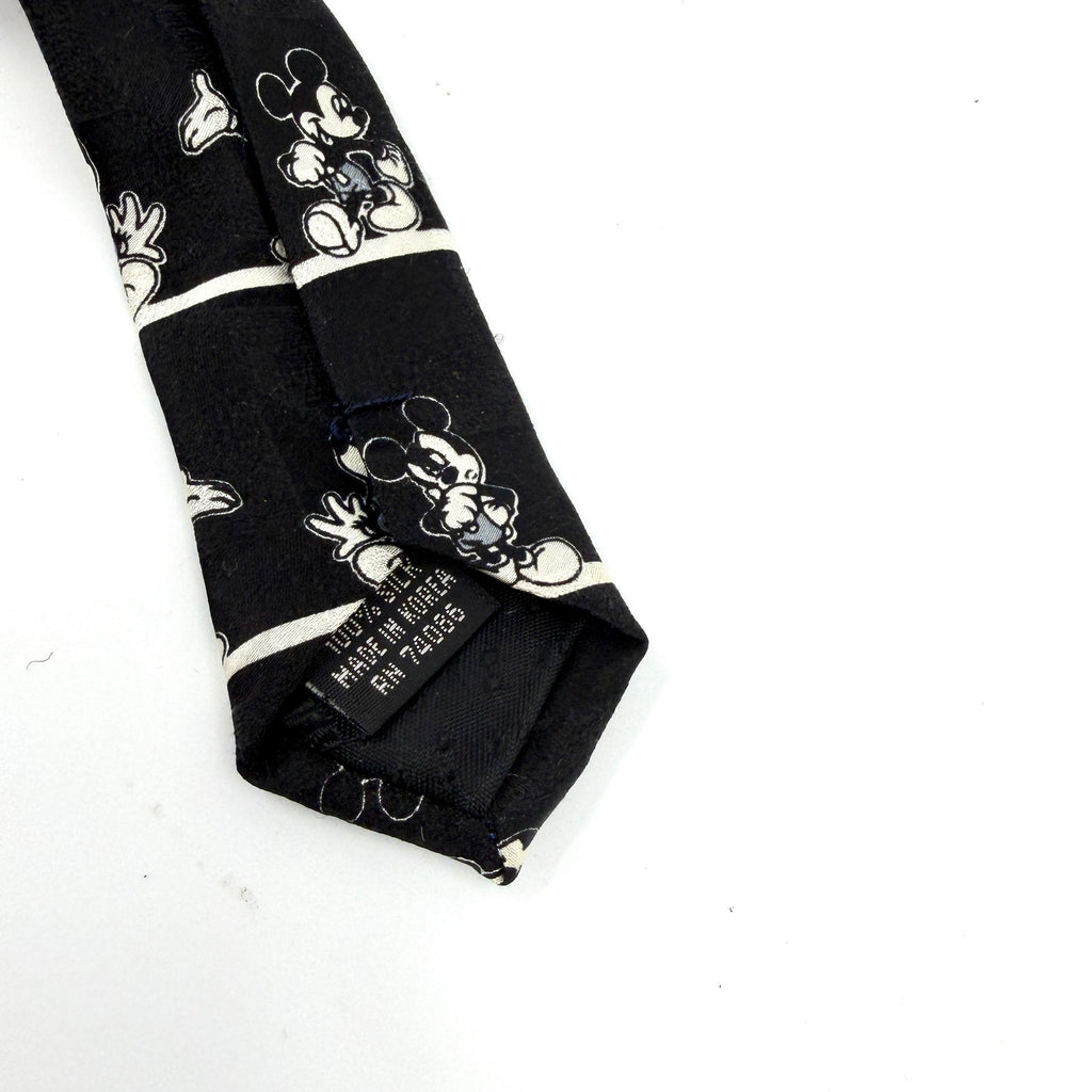 Vintage 90s Mickey Unlimited Black 100% Silk Mickey Mouse Traditional Necktie