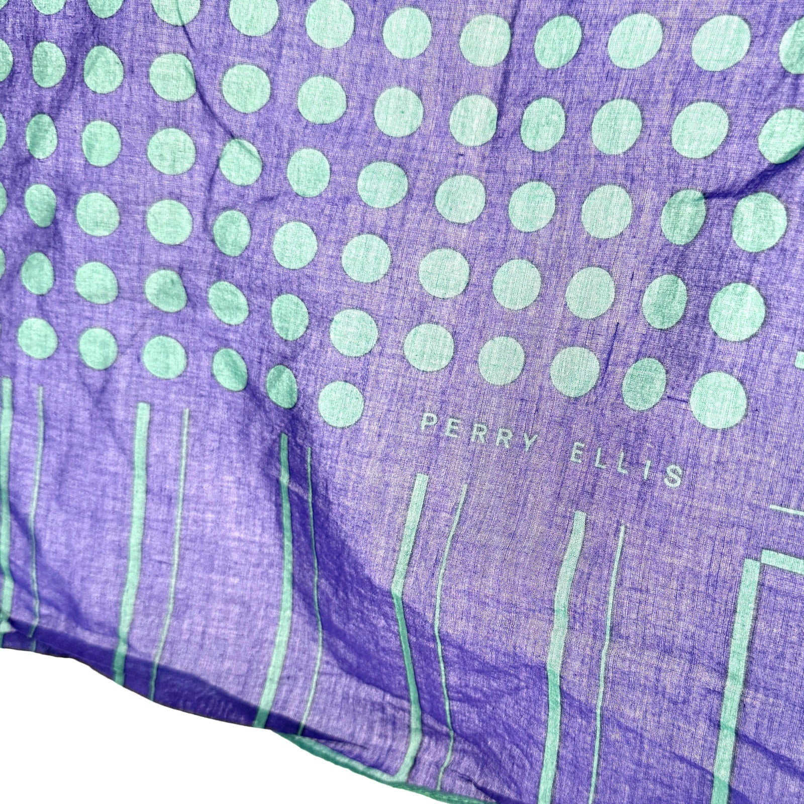 Vintage 80s Perry Ellis Blue Green 100% Cotton Polka Dot Square Scarf
