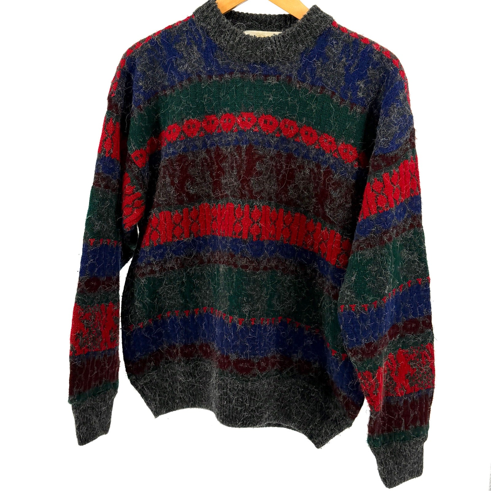 Vintage 80s Version Original Patterned Soft Wool Blend Crewneck Sweater