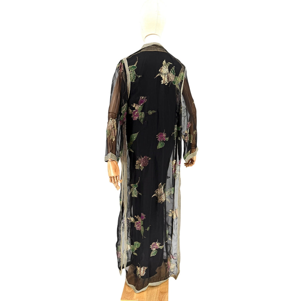 Vintage Handcrafted Emirati Black Gold Jalabiya Tunic and Bisht Duster Set