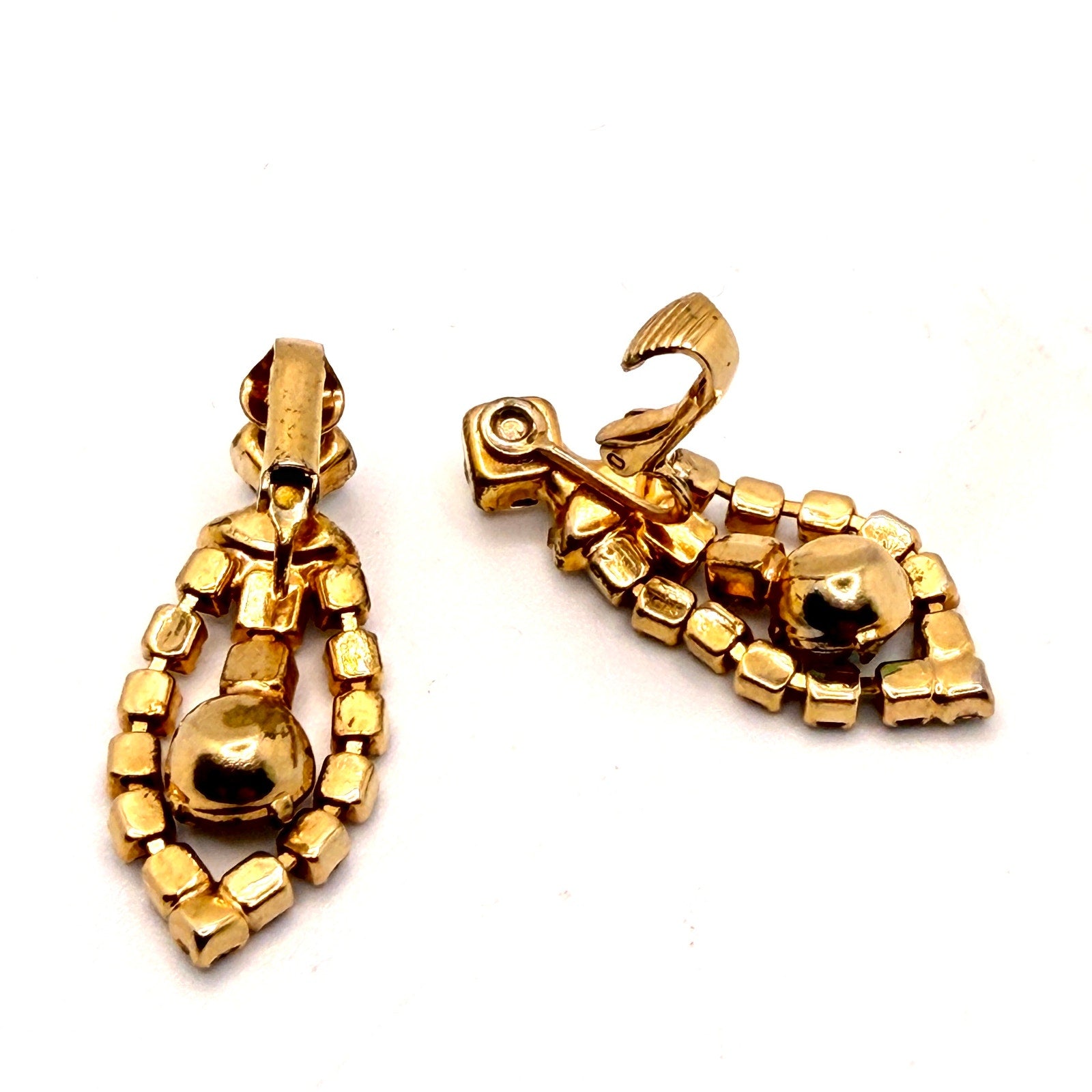 Vintage 50s Aurora Borealis Rhinestone Gold Tone Bib Necklace Earring Set