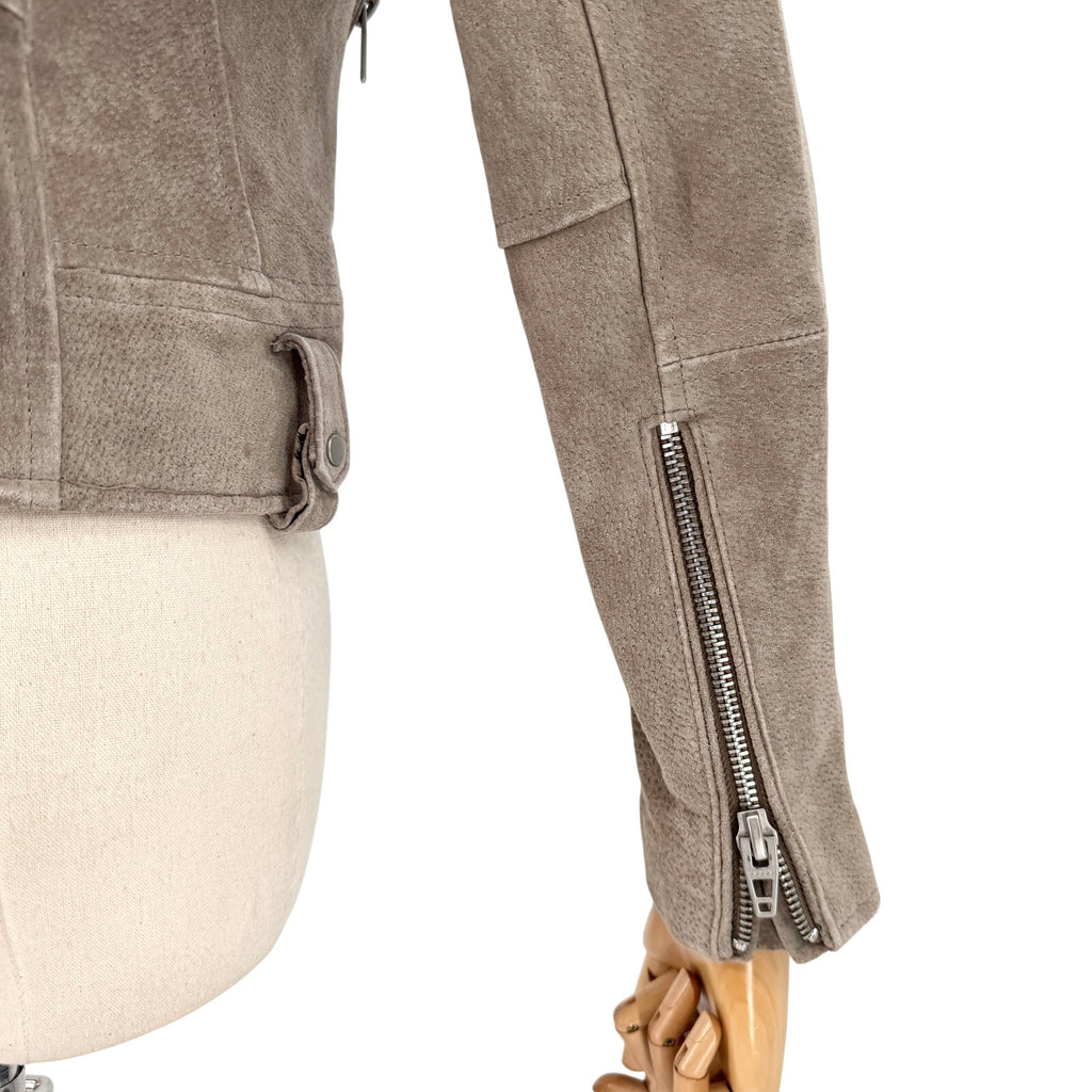 BlankNYC Warm Gray Genuine Suede Leather Moto Jacket