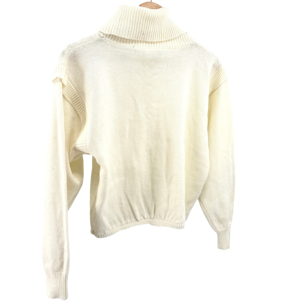 Vintage 80s Darian Ivory Cowl Neck Dolman Sleeve Cable Knit Crop Sweater