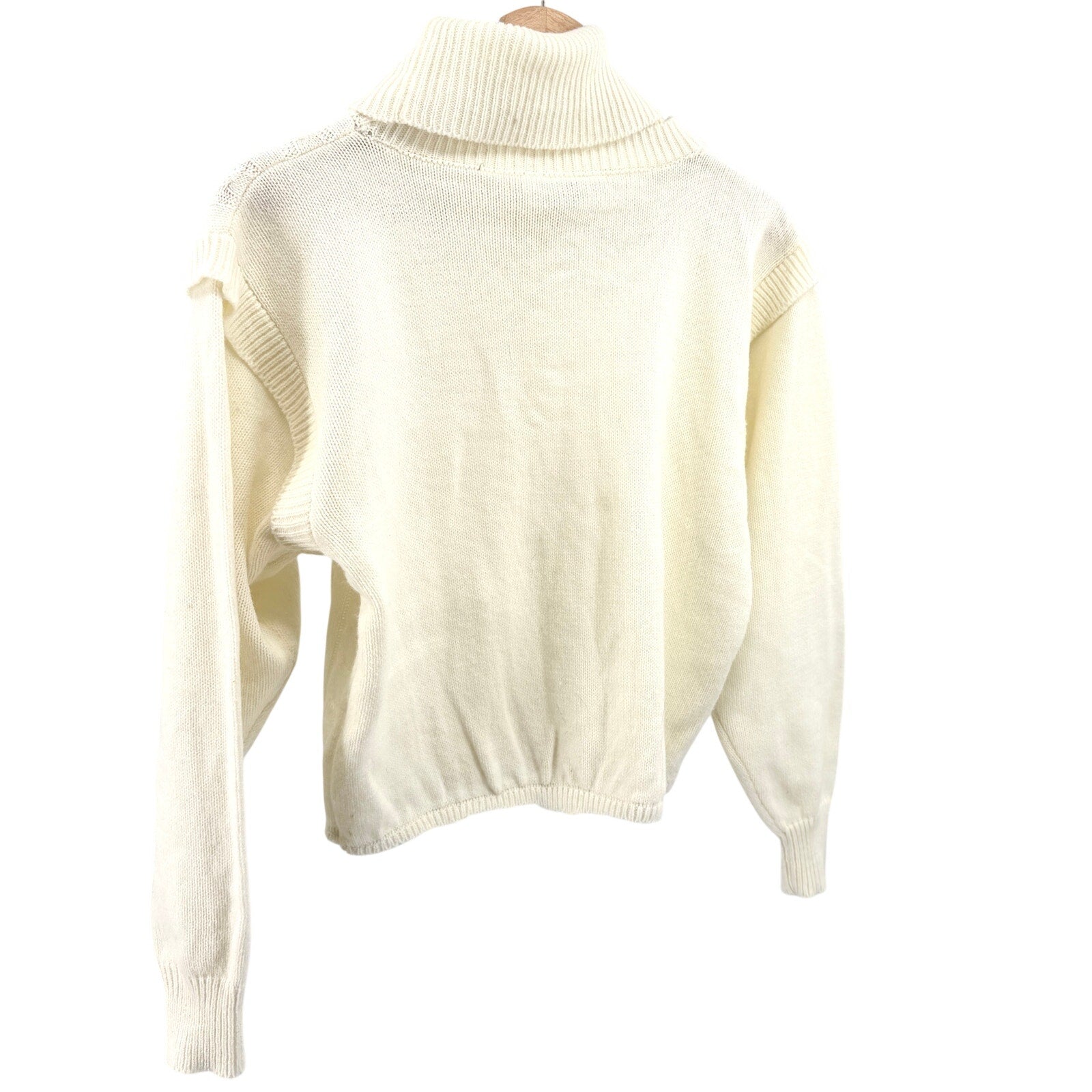Vintage 80s Darian Ivory Cowl Neck Dolman Sleeve Cable Knit Crop Sweater