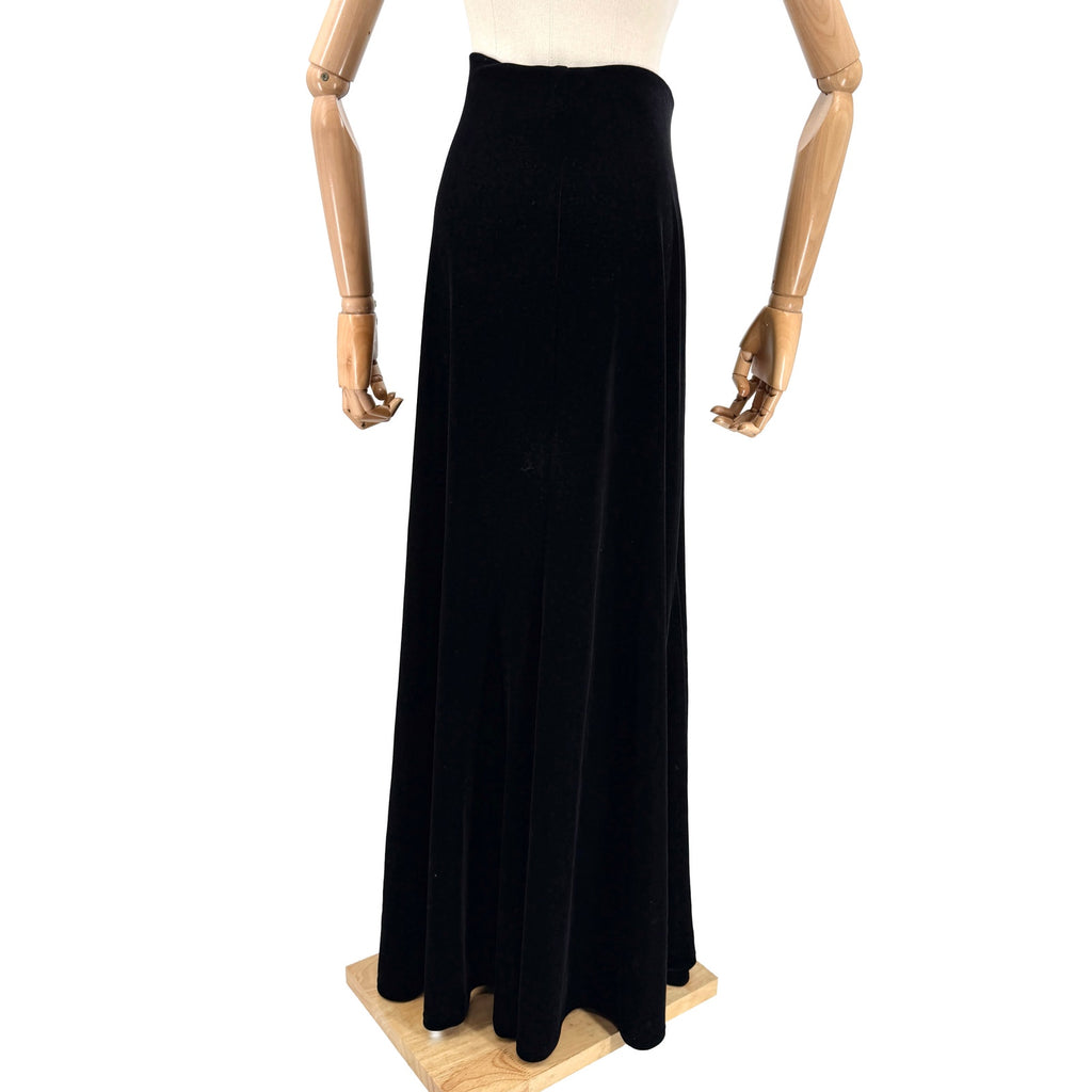 Vintage Y2K Double D Ranch Black Velvet Side Slit Mermaid Maxi Skirt