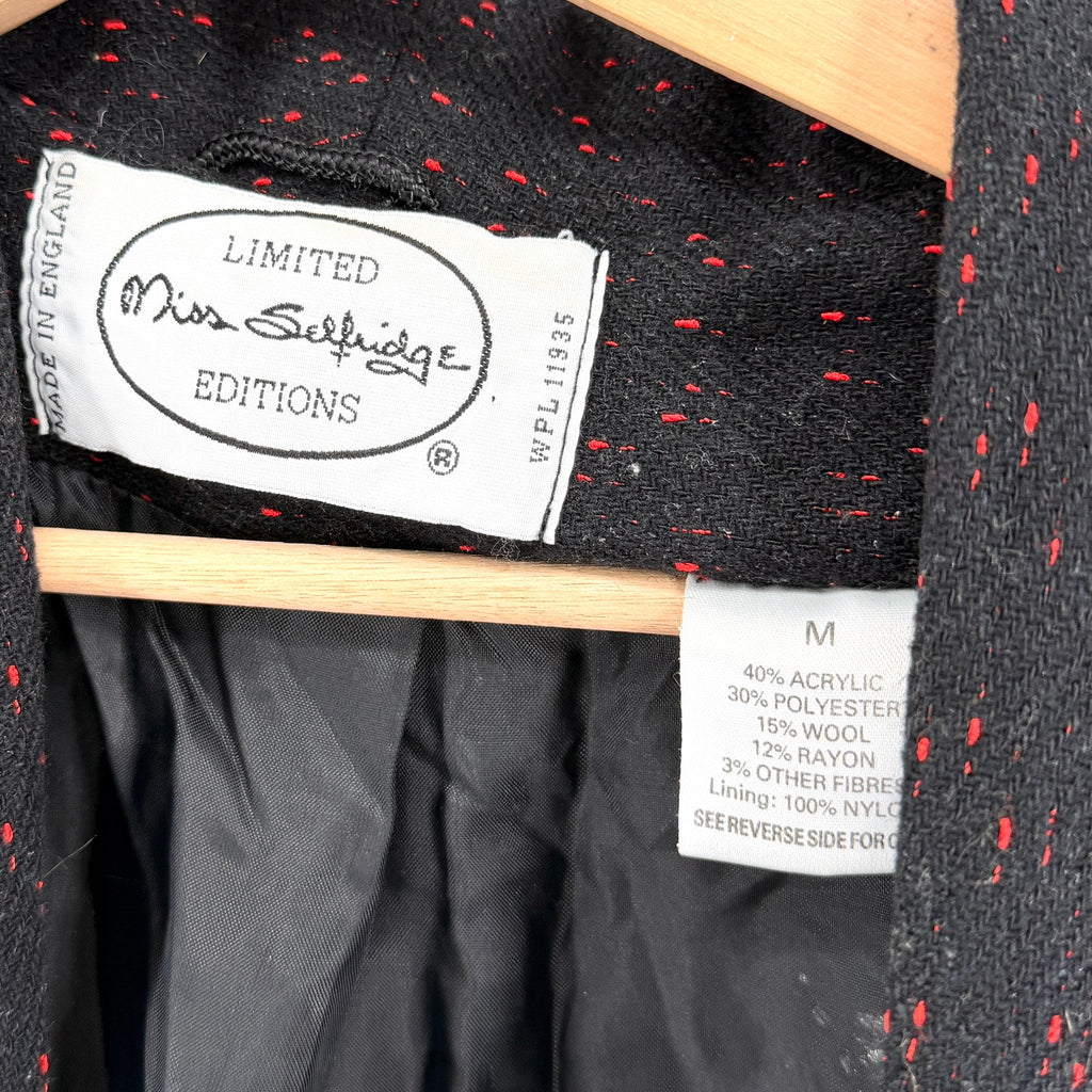 Vintage 80s Miss Selfridge Black Red Flecked Oversized Menswear Blazer Jacket
