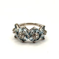 Vintage 90s Sterling Silver Marquise Blue Topaz Floral Cluster Ring
