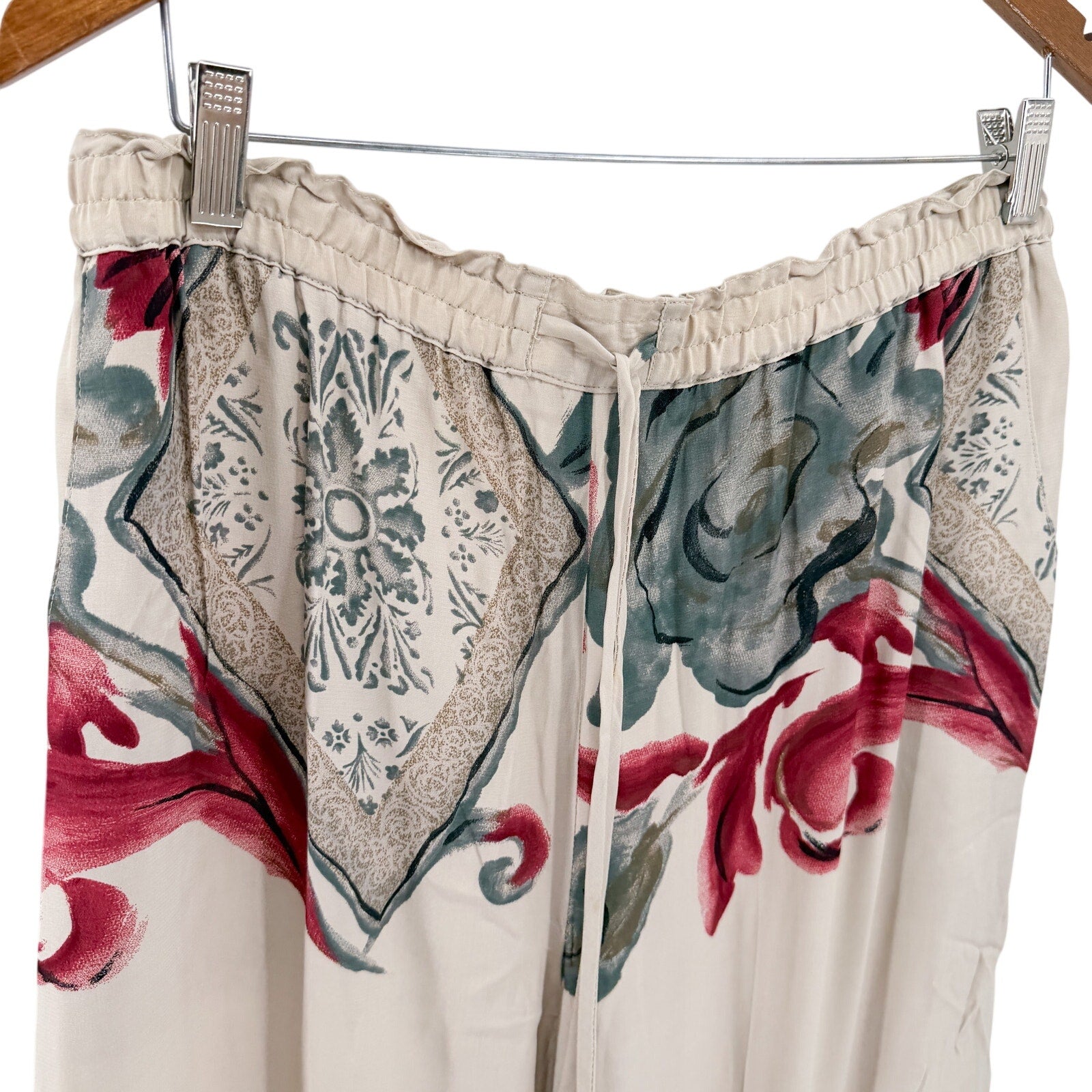 Vintage 90s Dorothy Schoelen Platinum Beige Red Floral Blazer Wide Leg Pants Set