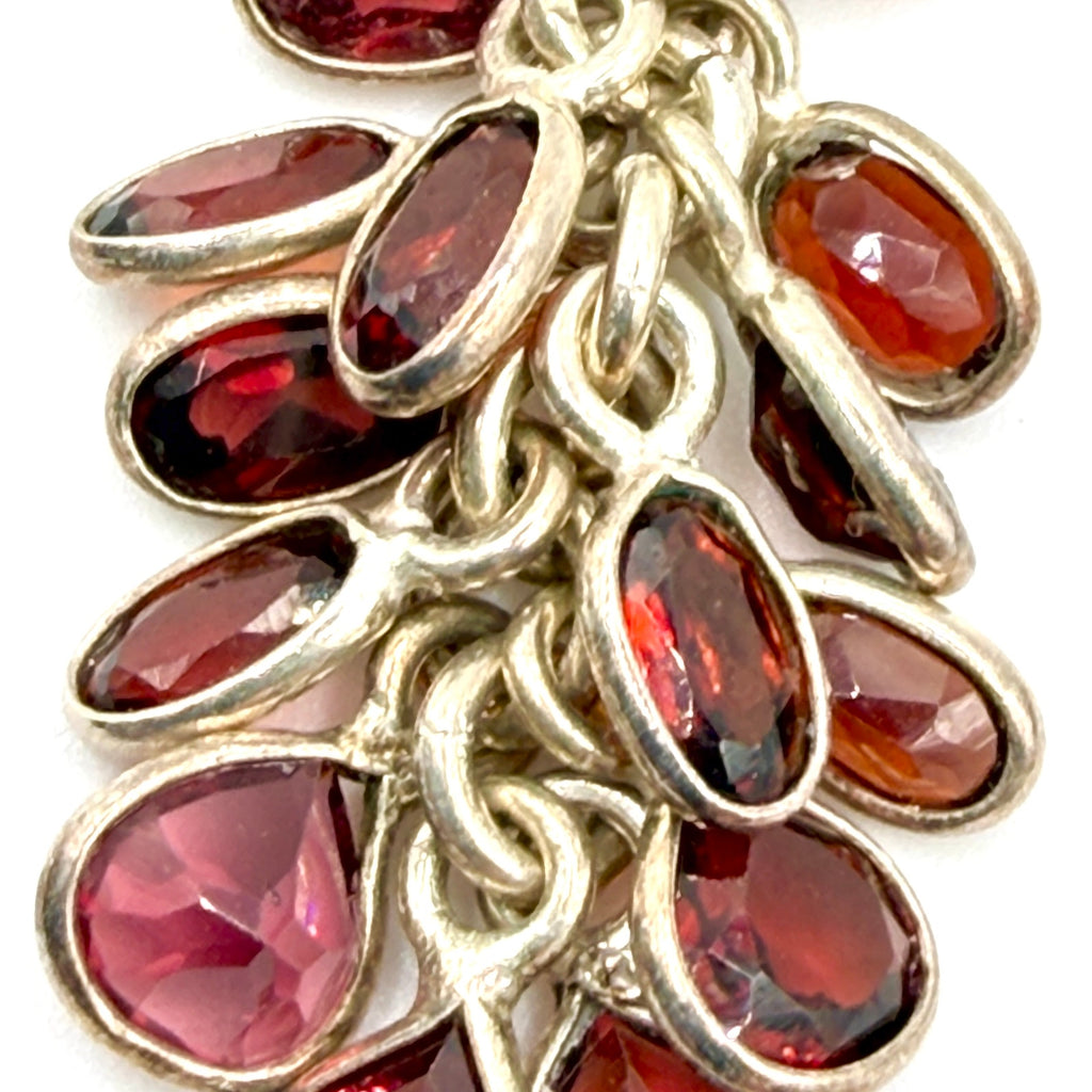 Vintage 90s Garnet Red Sterling Silver Bohemian Cascade Dangle Earrings