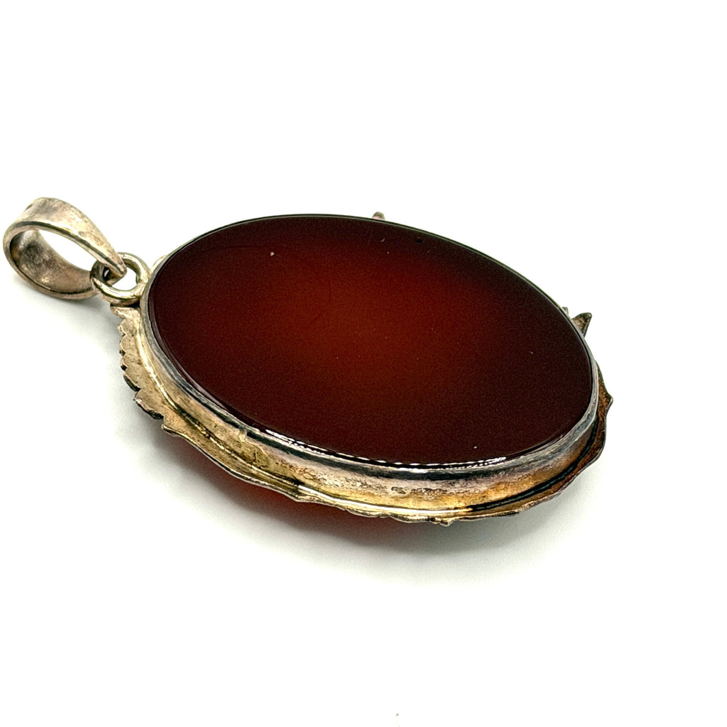 Vintage 90s Red Carnelian Sterling Silver Woodland Deer Overlay Pendant