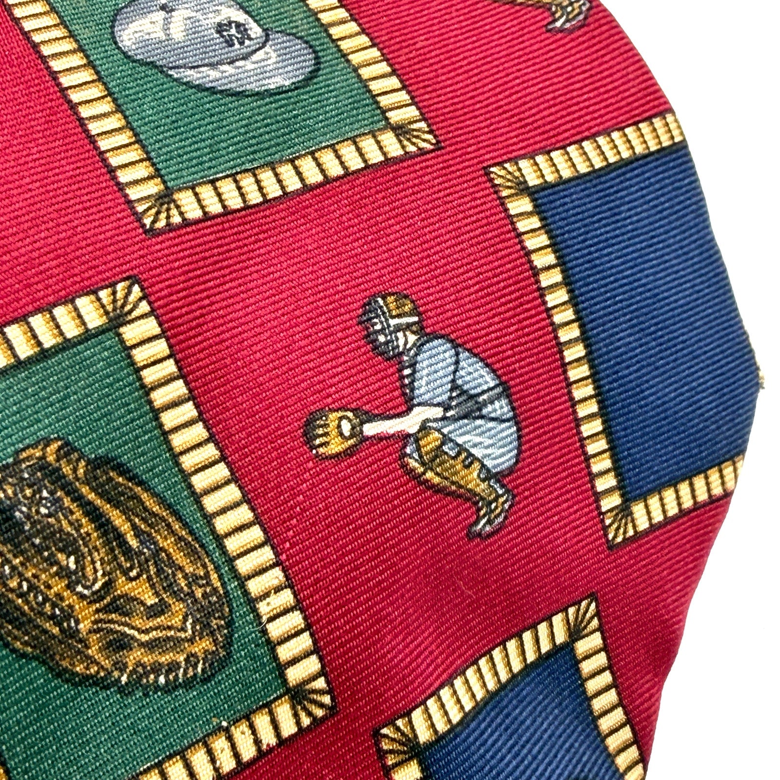 Vintage 90s Tommy Hilfiger Red 100% Silk Baseball Motif Preppy Novelty Tie