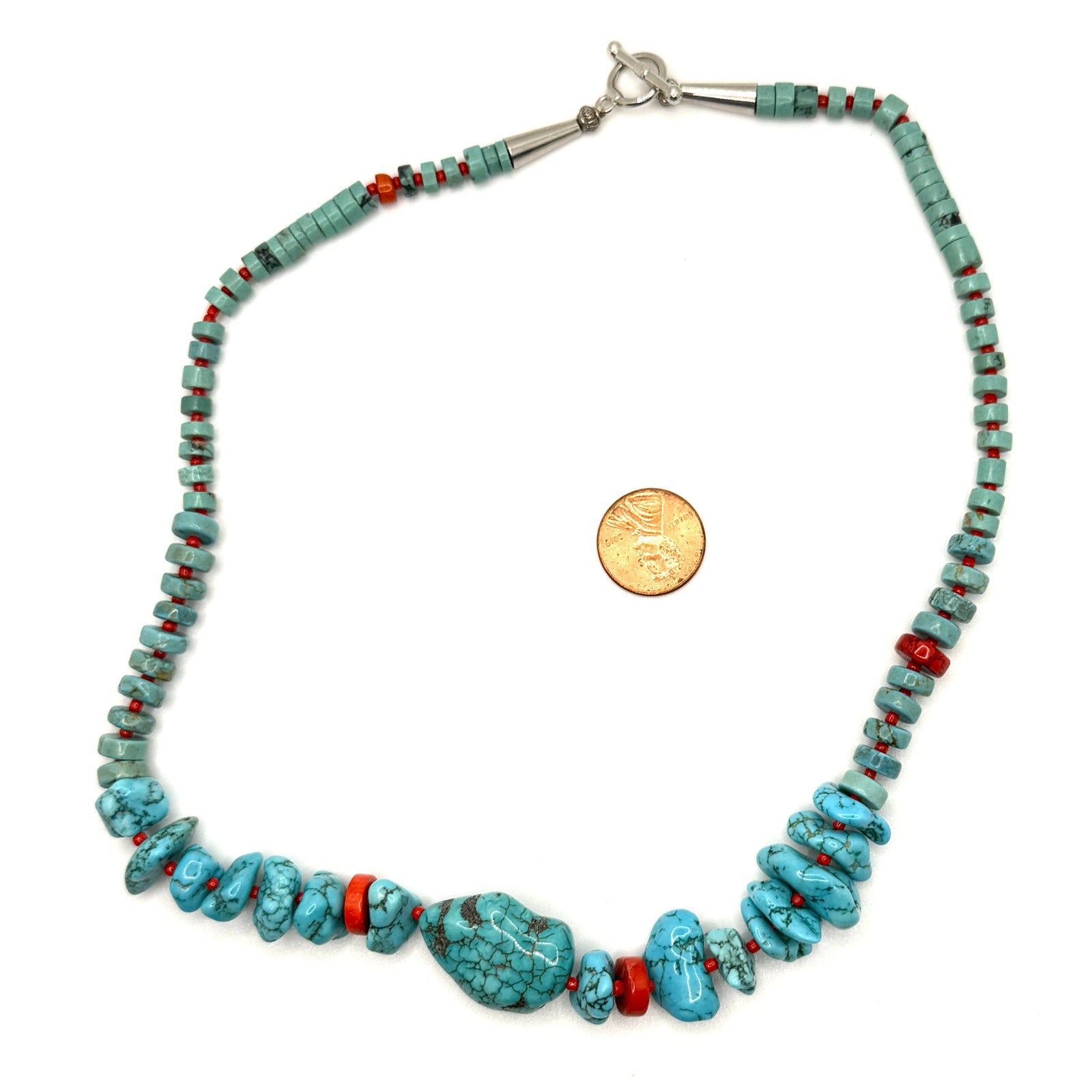 Vintage Handmade Genuine Turquoise Chunk and Rondelle Bead Necklace