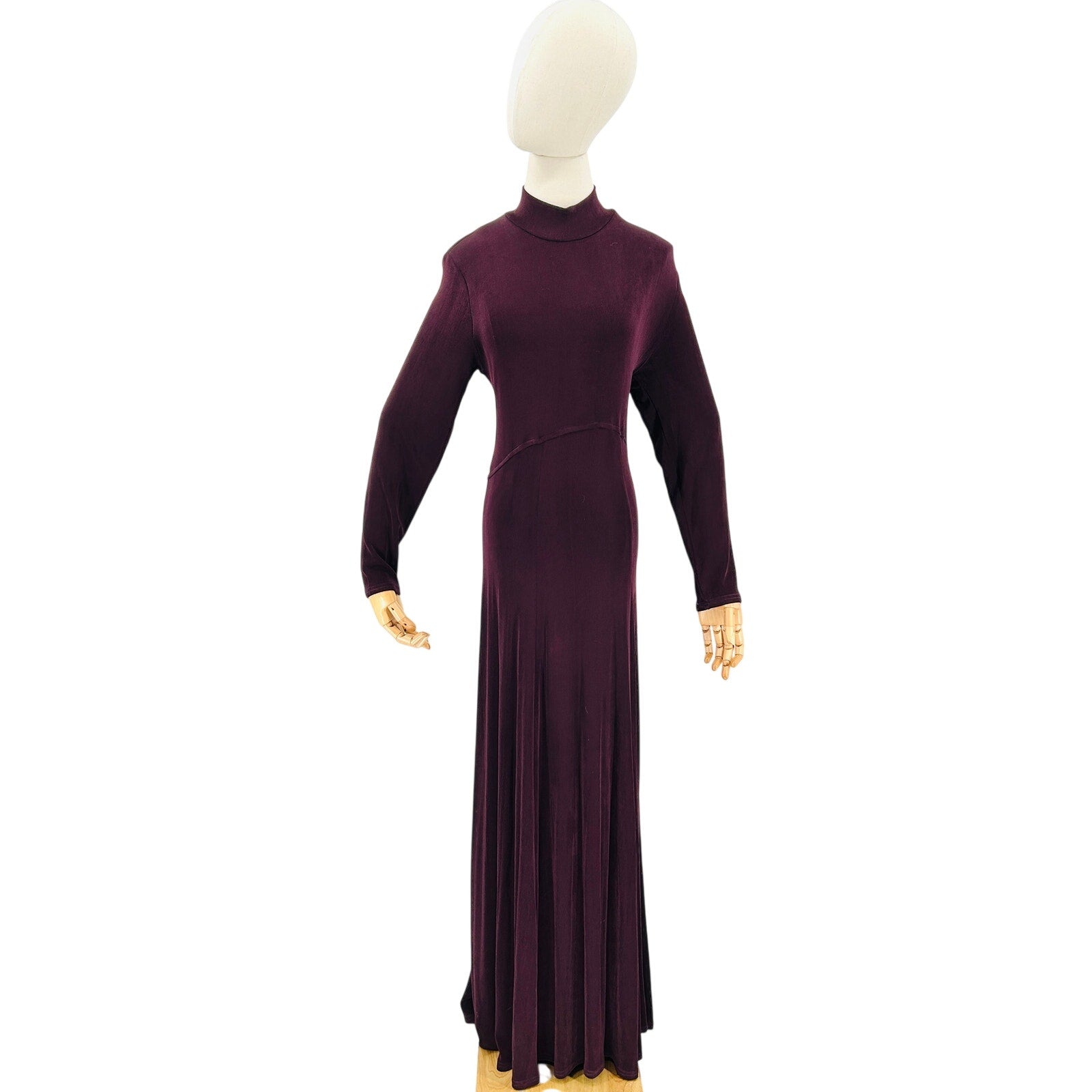 Vintage 90s Double D Ranch Burgundy Western Asymmetrical Mock Neck Maxi Dress