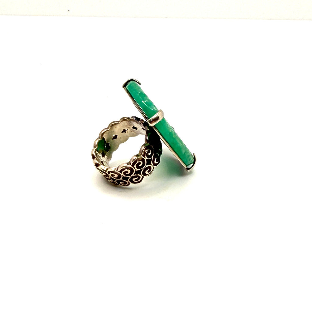 Vintage Y2K Amy Kahn Russell Signed Sterling Silver Carved Jade Statement Ring