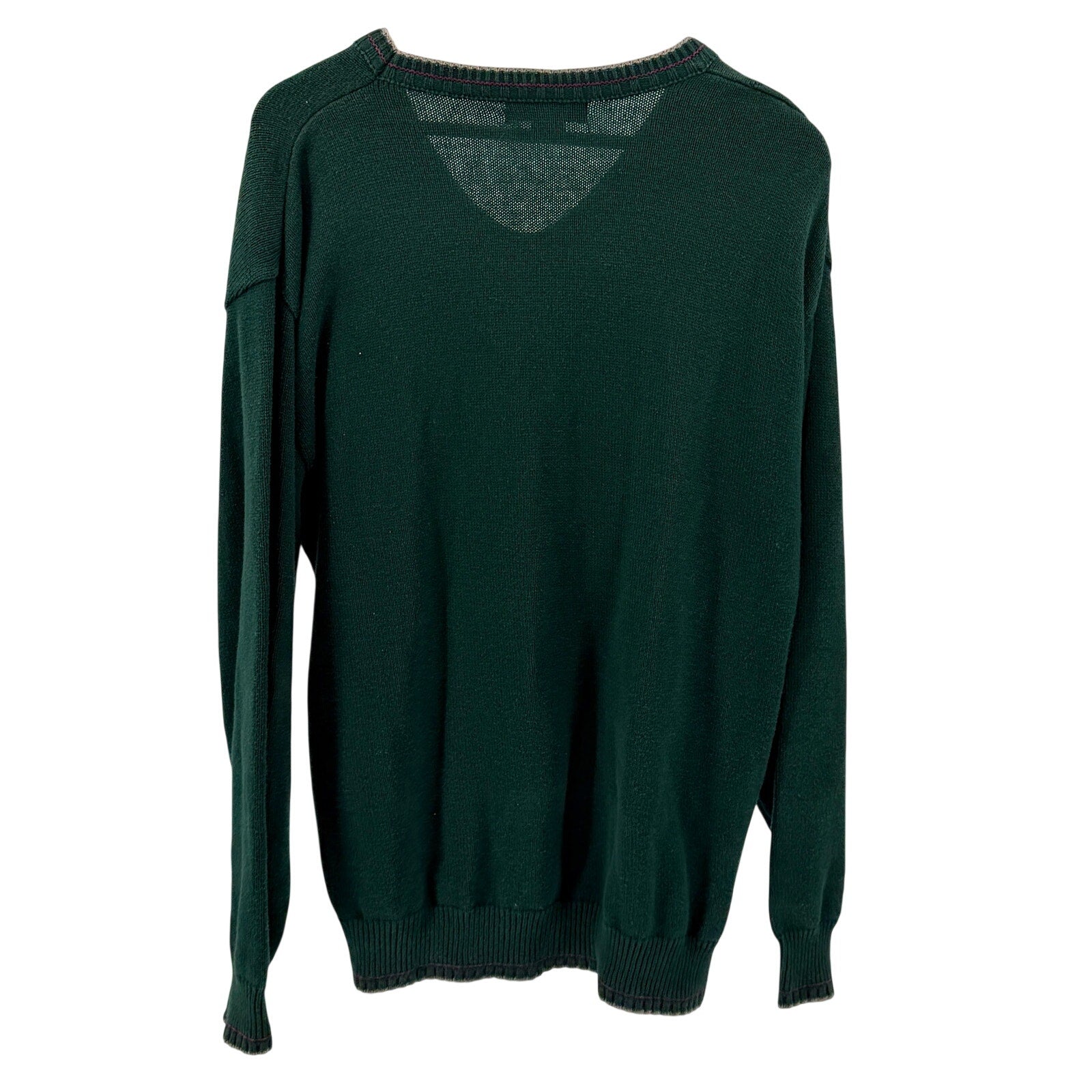 Vintage 90s Pinnacle Forest Green 100% Cotton Embroidered Golf V-Neck Sweater