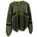 Vintage 80s JAG Forest Green Black Stripe Graphic Trim Acrylic Crewneck Sweater