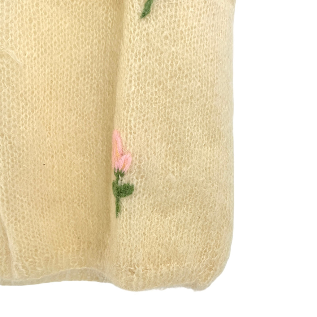 Vintage 70s Cyn Les Cream Floral Hand Knit Sleeveless Mohair Sweater Vest