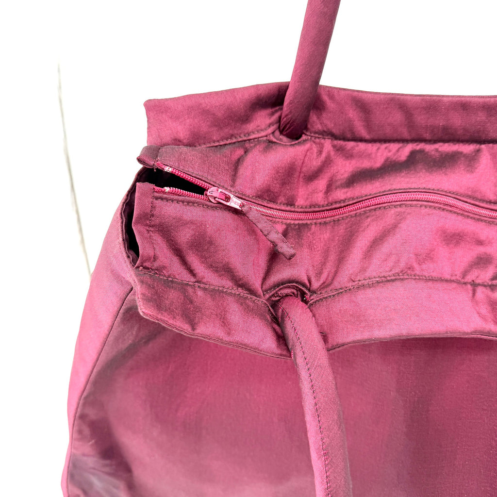 Vintage Y2K Iridescent Purple Padded Silk Asian Style Tote Handbag