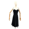Vintage 50s Black 100% Silk Chiffon Ruched Bodice Stays Cocktail Dress