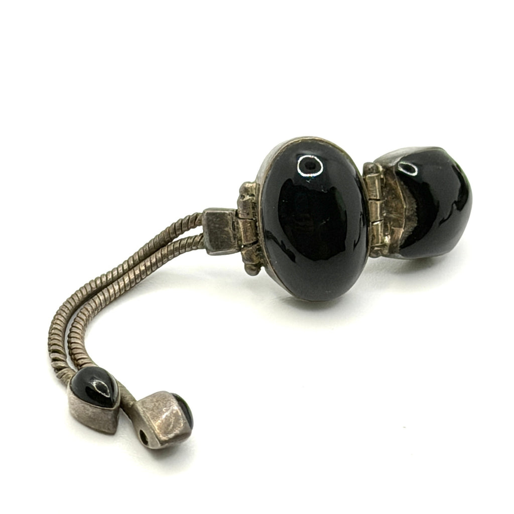 Vintage 80s Onyx Sterling Silver Gothic Tassel Dangle Earrings