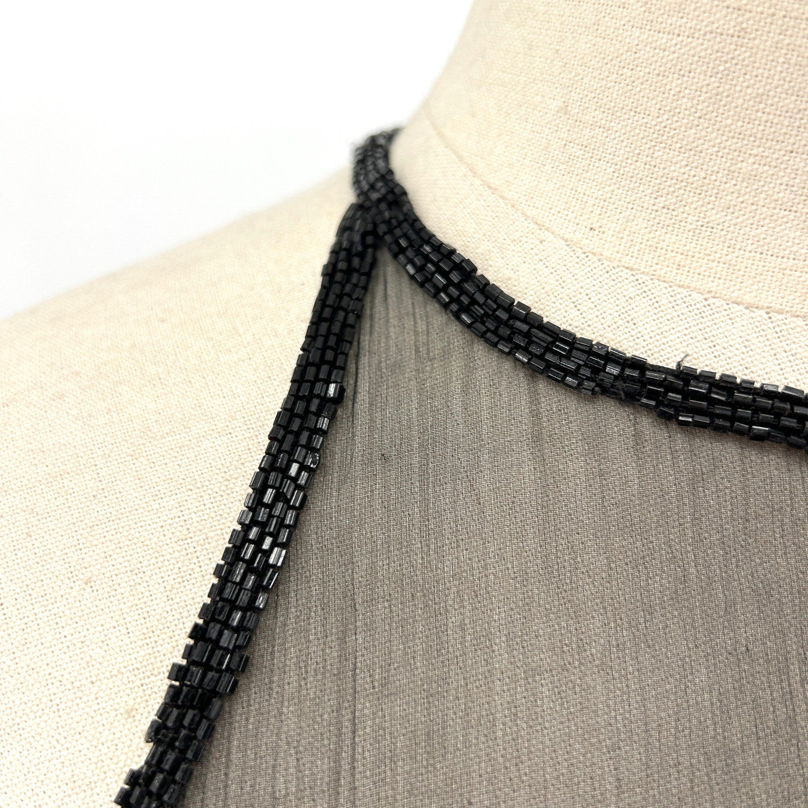 Vintage 90s Scala Black 100% Pure Silk Beaded Lattice Back Gown