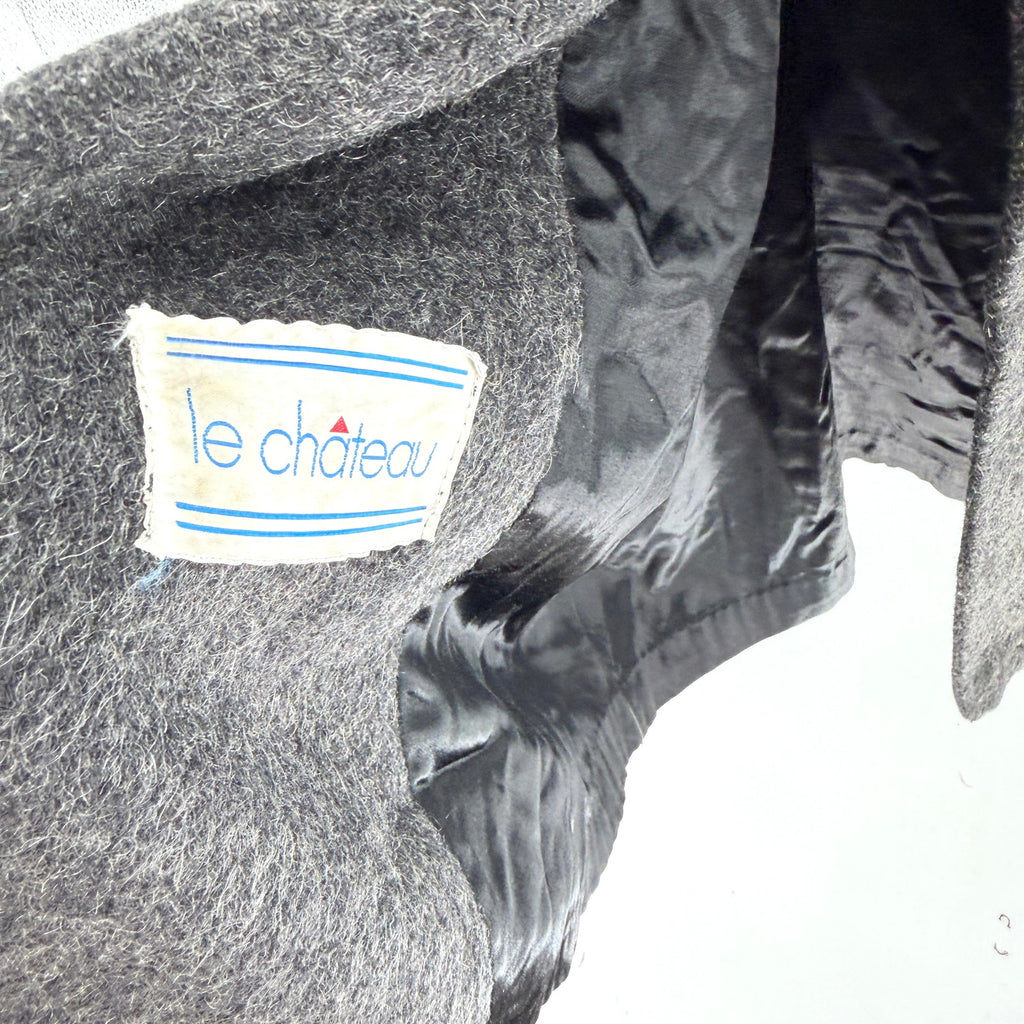 Vintage 80s Le Chateau Charcoal Gray Double Breasted Shoulder Pads Long Overcoat