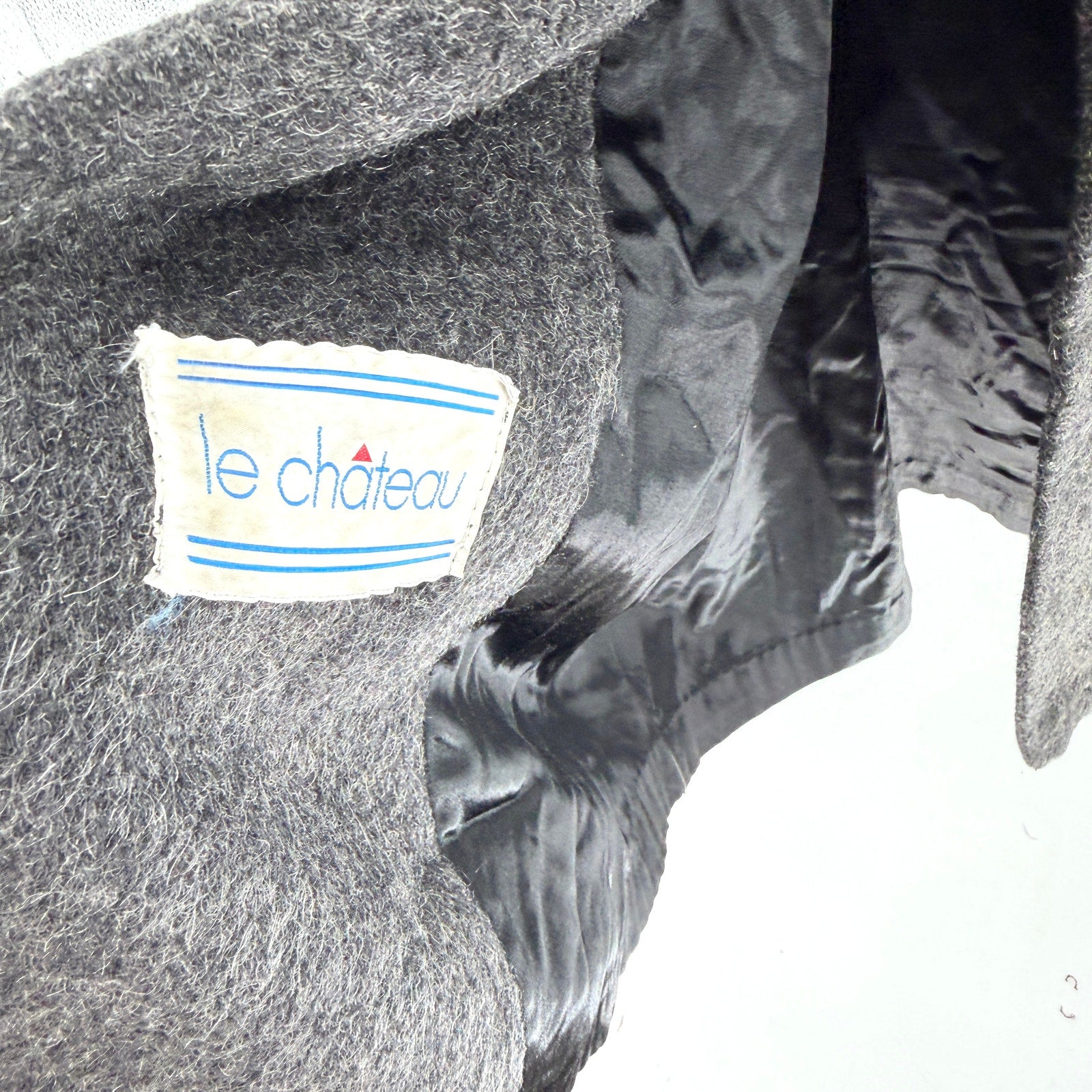 Vintage 80s Le Chateau Charcoal Gray Double Breasted Shoulder Pads Long Overcoat