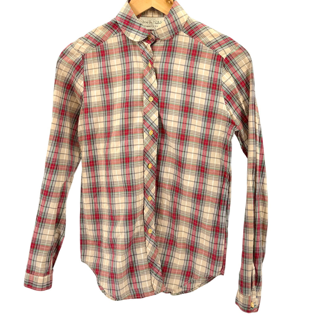 Vintage 70s DVF x Camicetta Tartan Plaid 100% Cotton Button Down Shirt