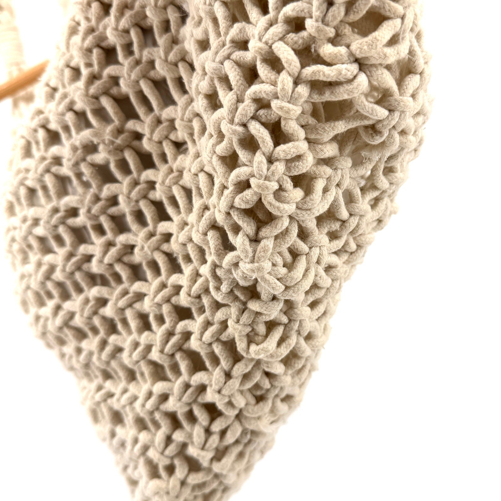 Vintage 90s Boho Coastal Cream Cotton Cord Macrame Handbag